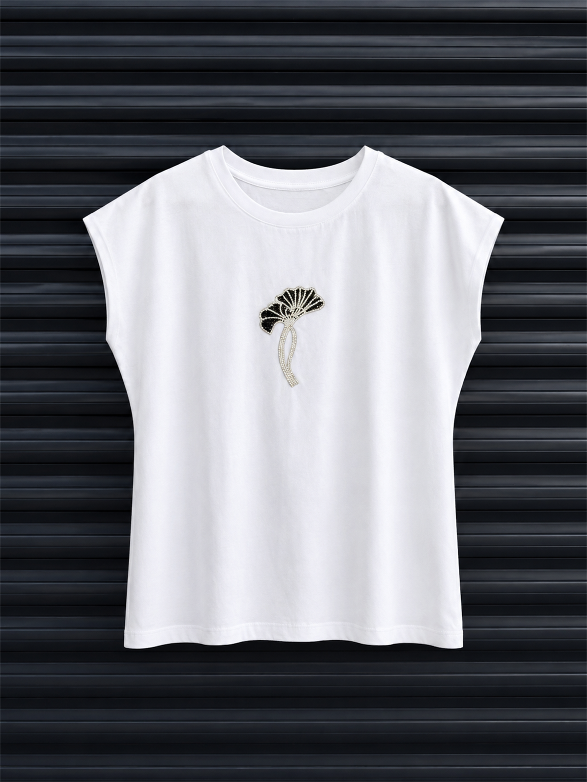 Palmiye Taşlı Tshirt BEYAZ