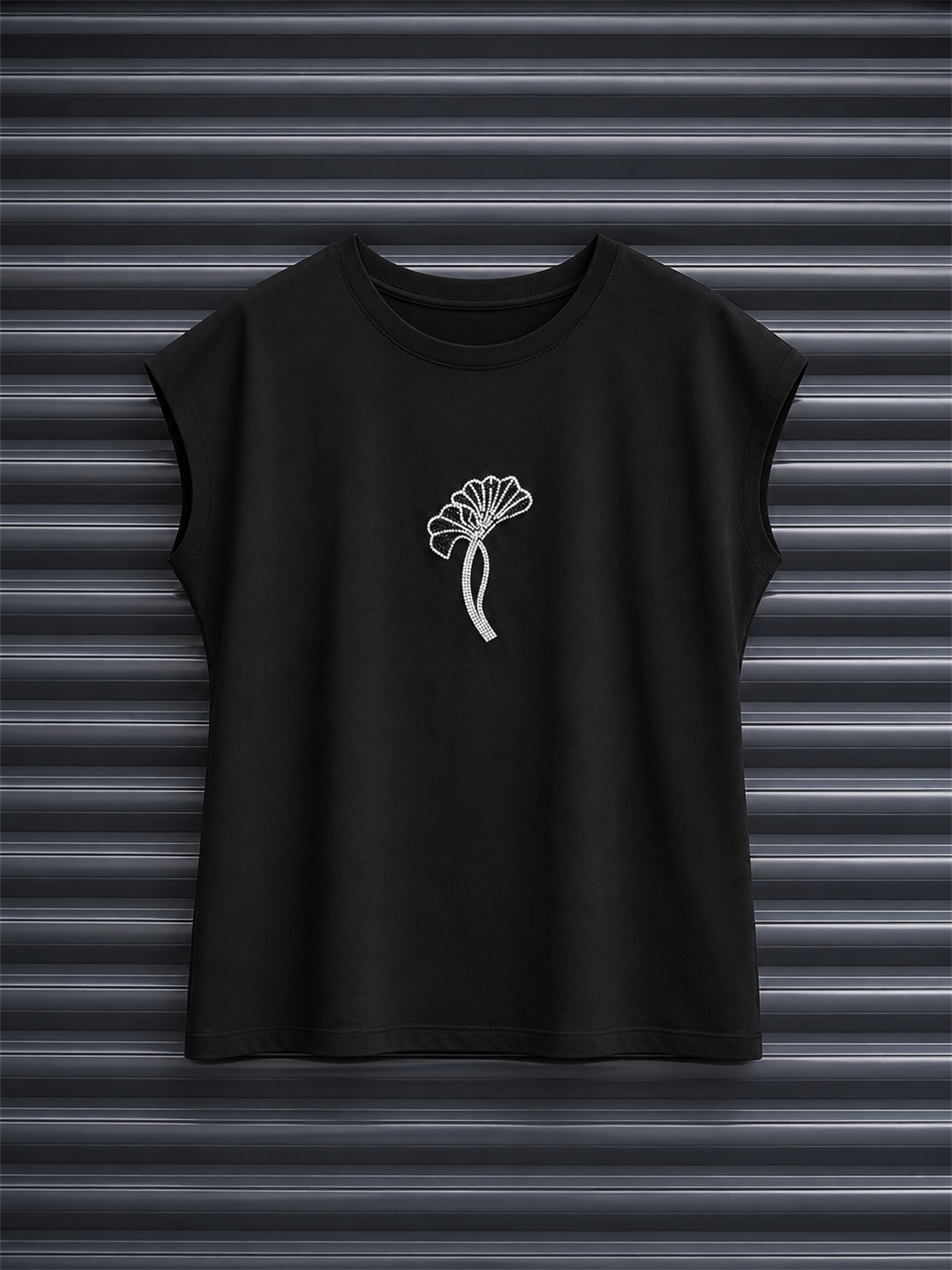 Palmiye Taşlı Tshirt SİYAH