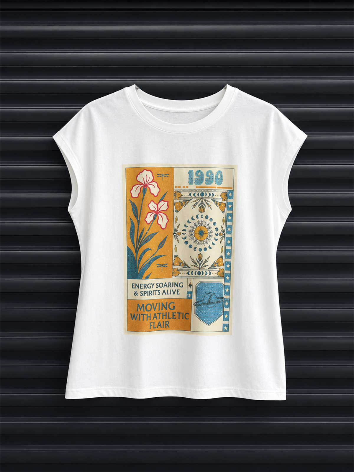 Retro Grafik Baskılı Kolsuz Tshirt EKRU
