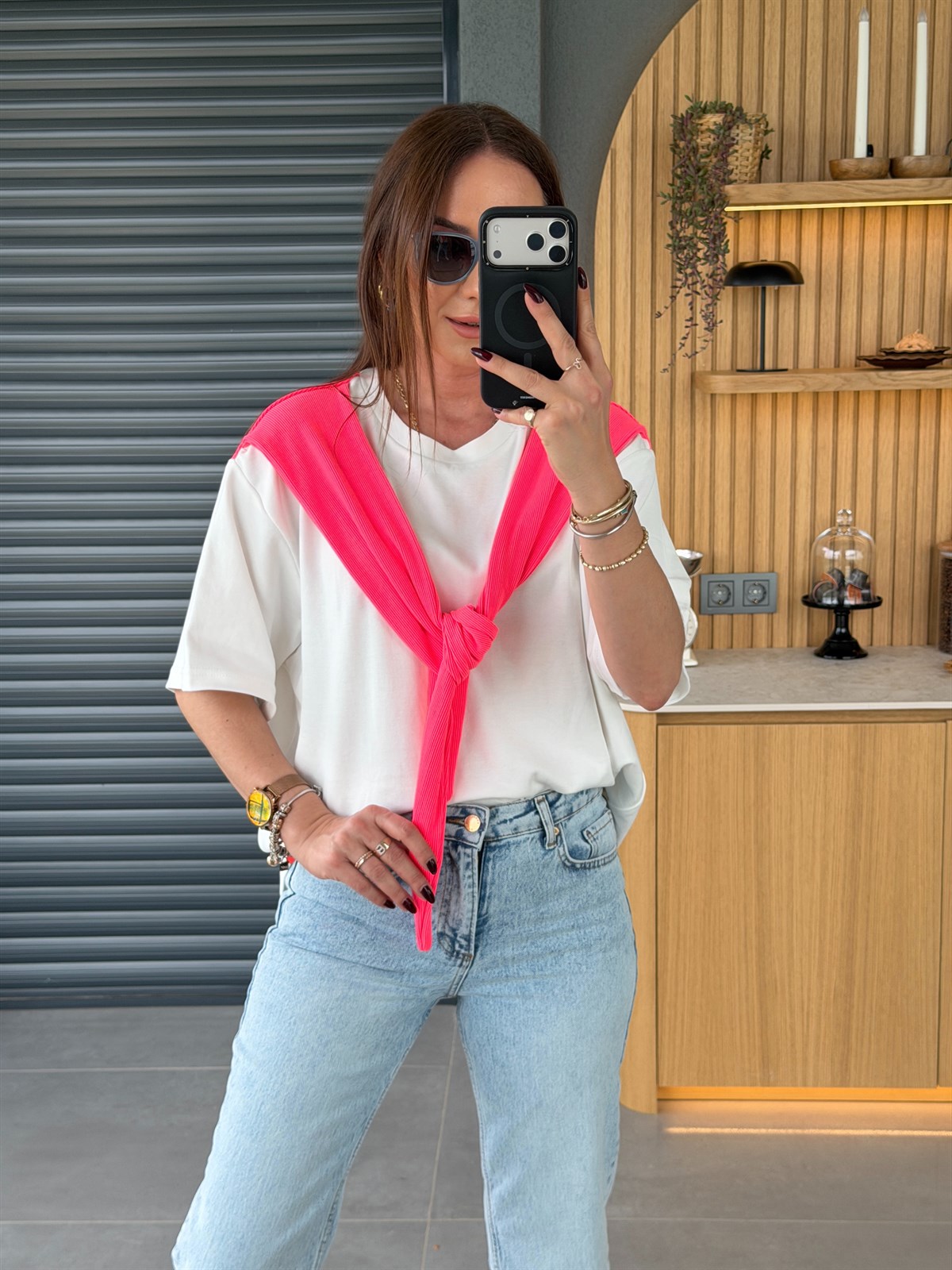 Şal Bağlamalı Tshirt NEON PEMBE