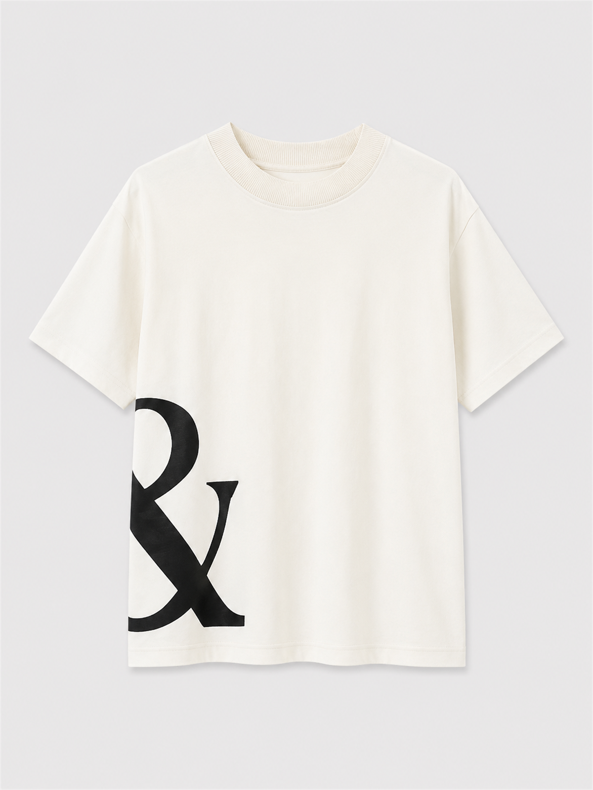 Yan Baskılı Sıfır Yaka Tshirt BEJ