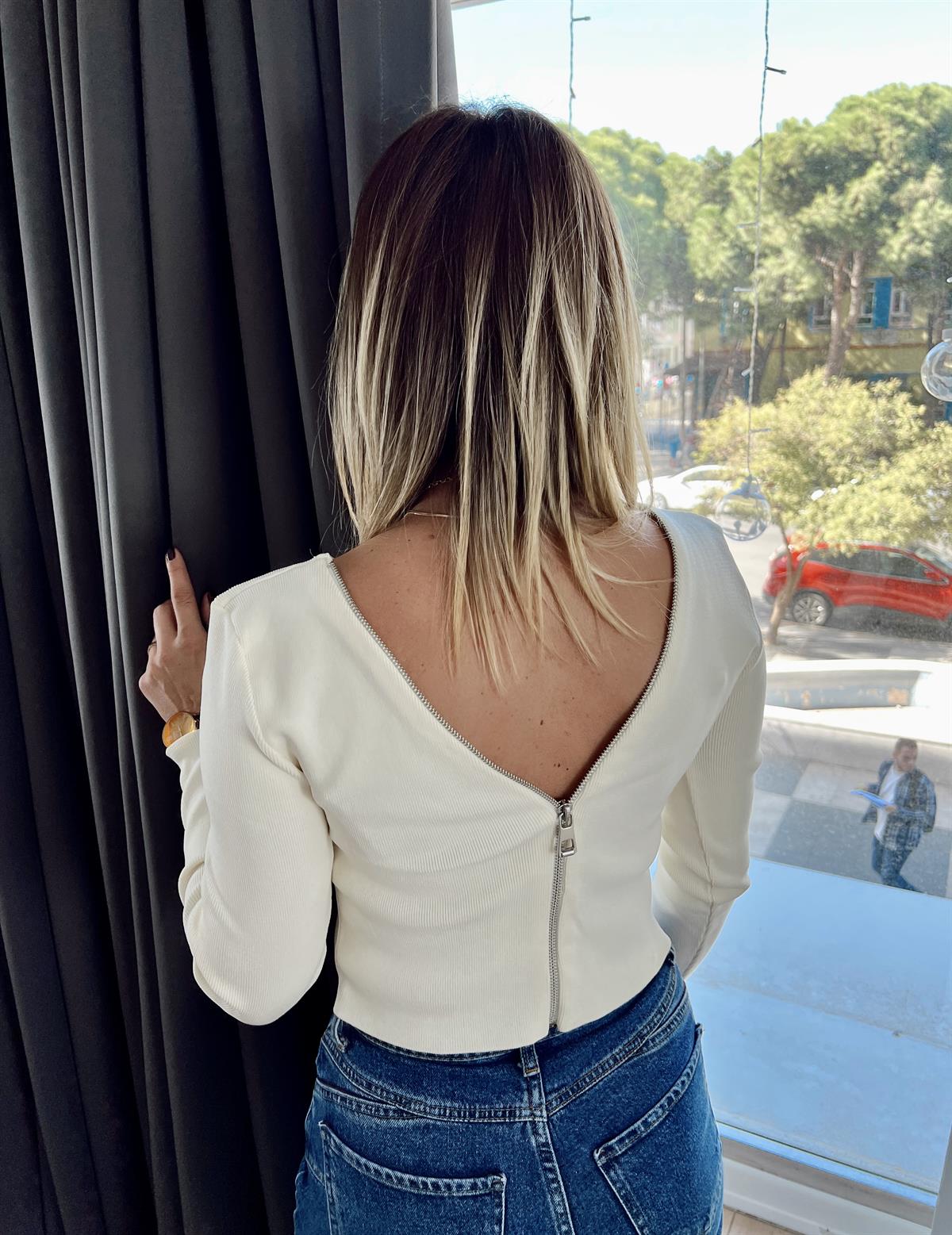 Arkası Fermuarlı Triko EKRU