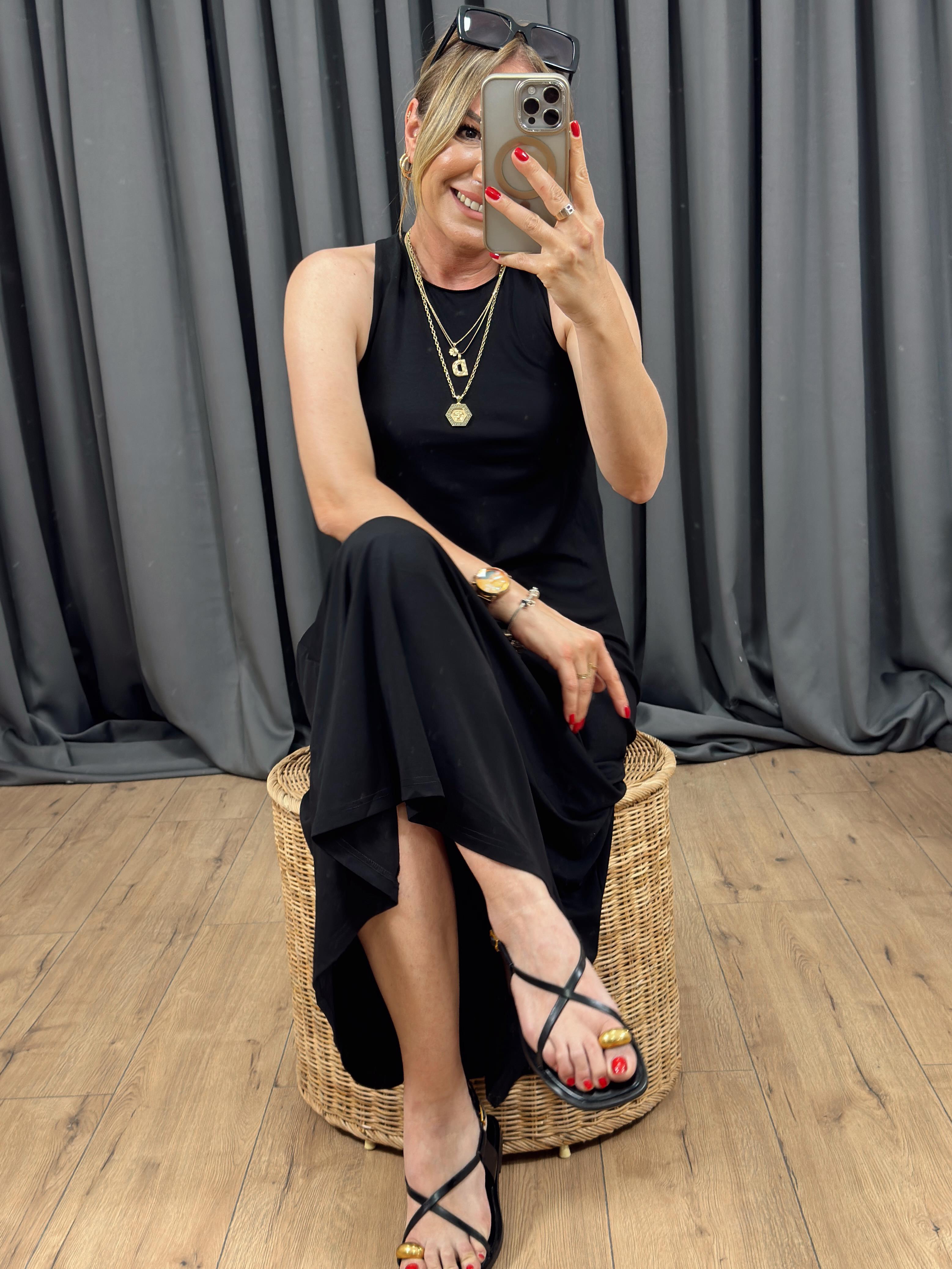 Arkası Tokalı Örme Elbise SİYAH