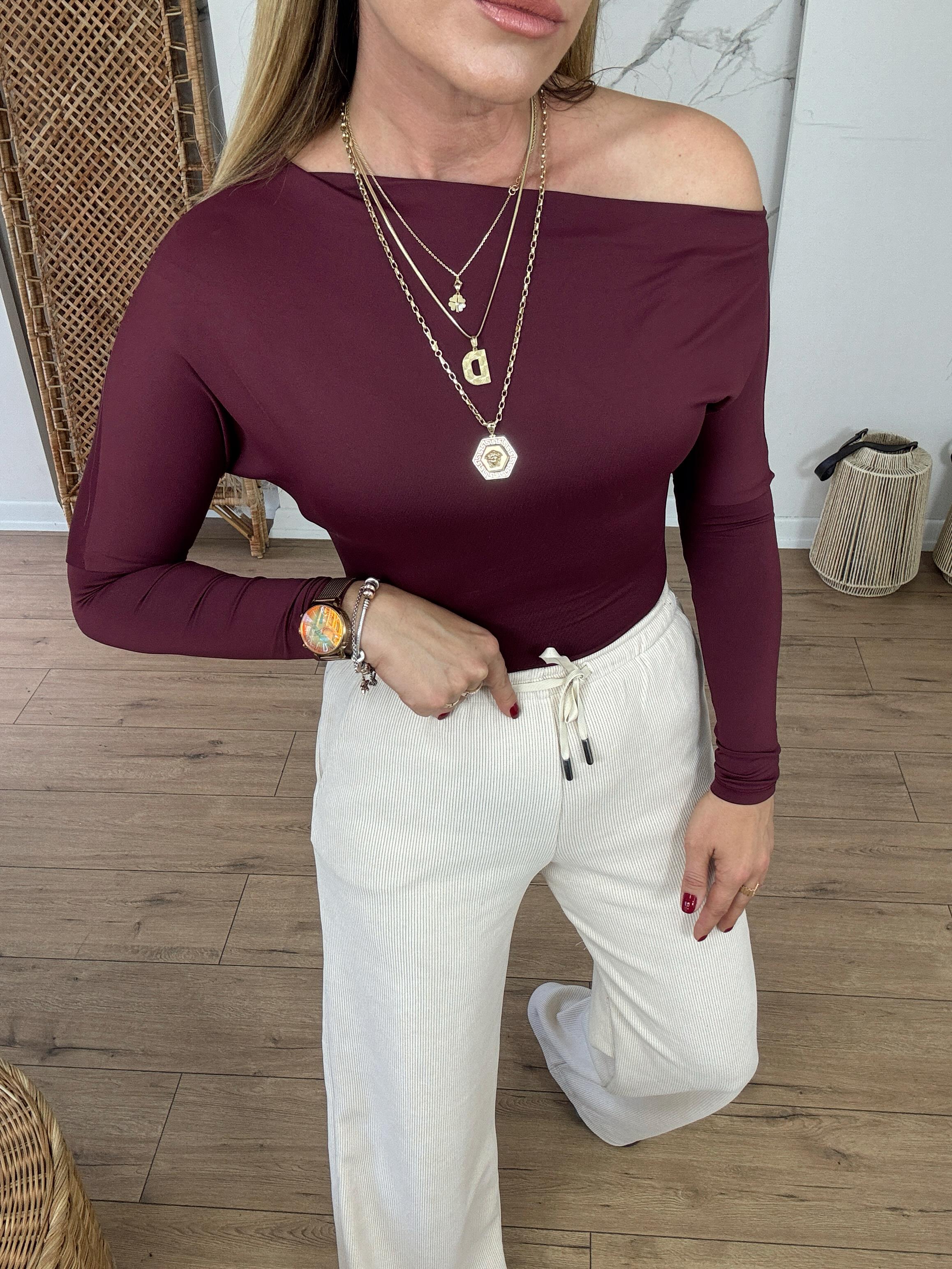 Asimetrik Uzun Kollu Body BORDO