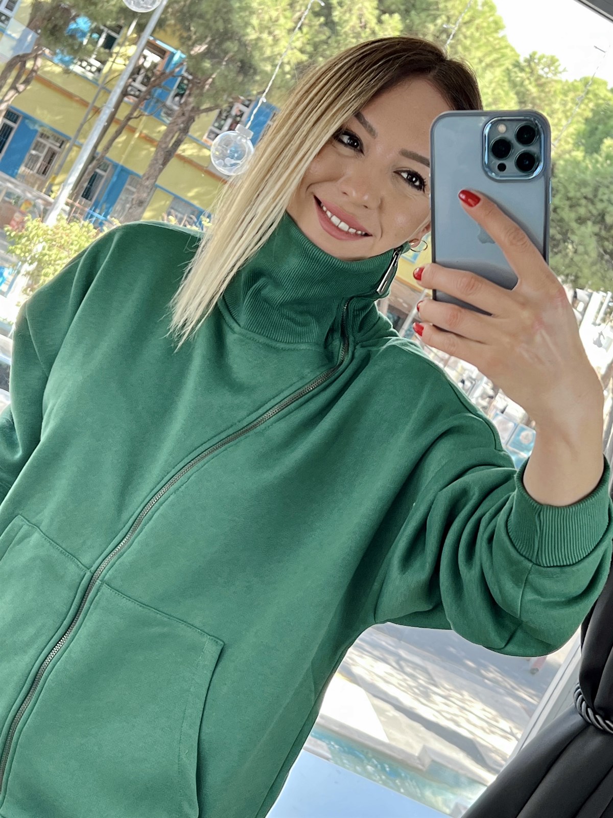 Asimetrik Yaka Detaylı Ceket Yeşil