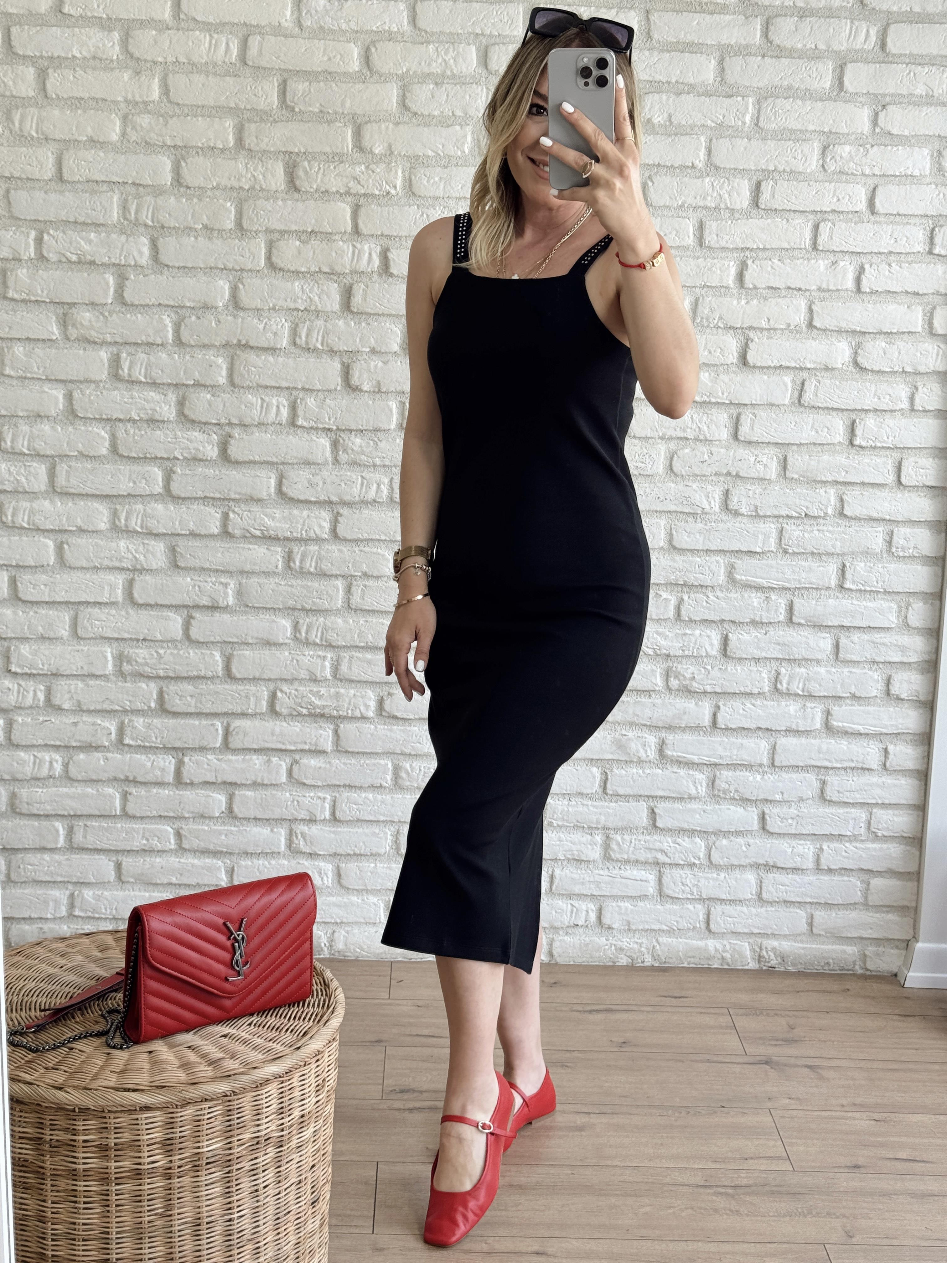 Askıları Taş Detaylı Çelik Kumaş Elbise SİYAH