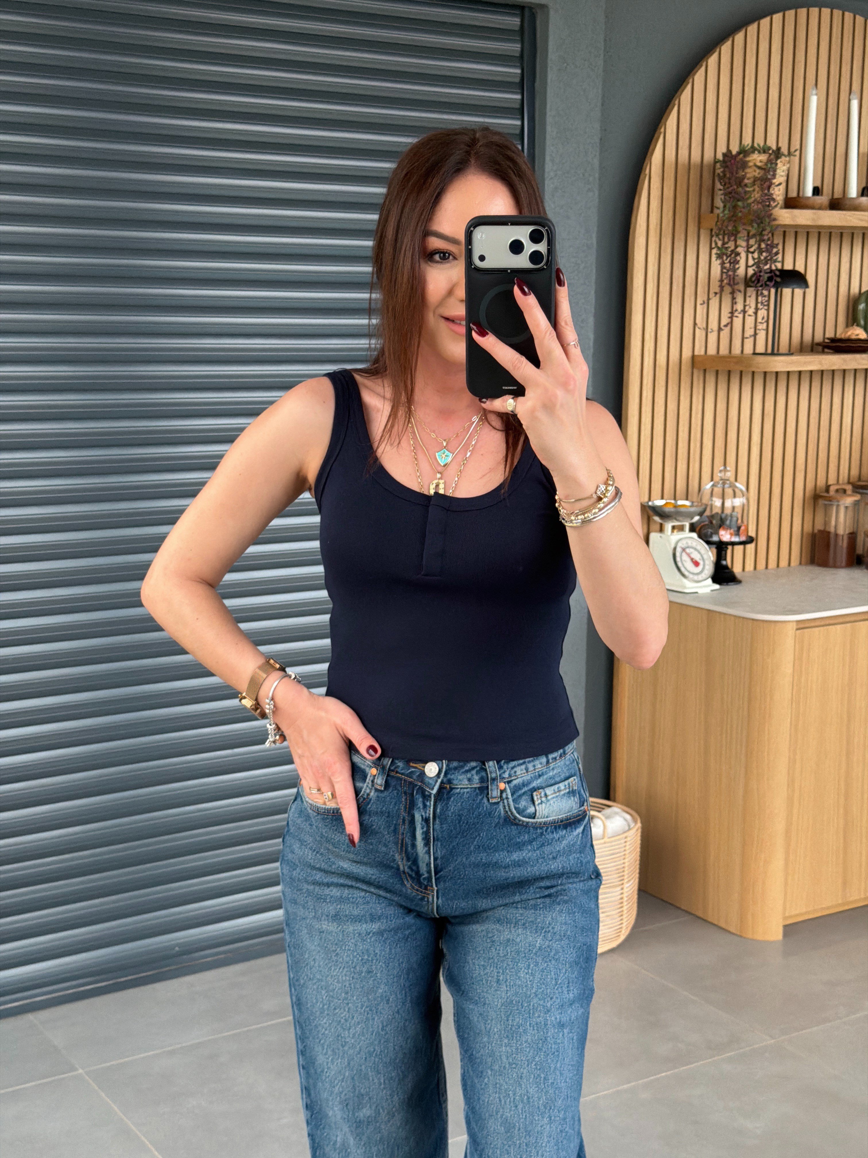 Askılı Çıtçıtlı Crop LACİVERT