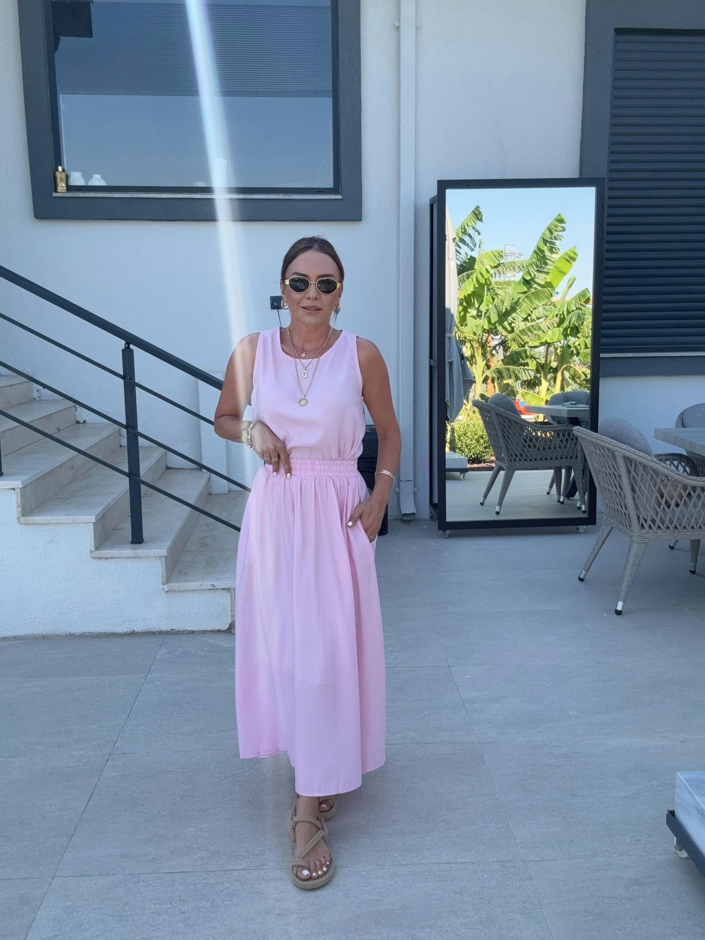 Askılı Etekli İnce İkili Takım PEMBE