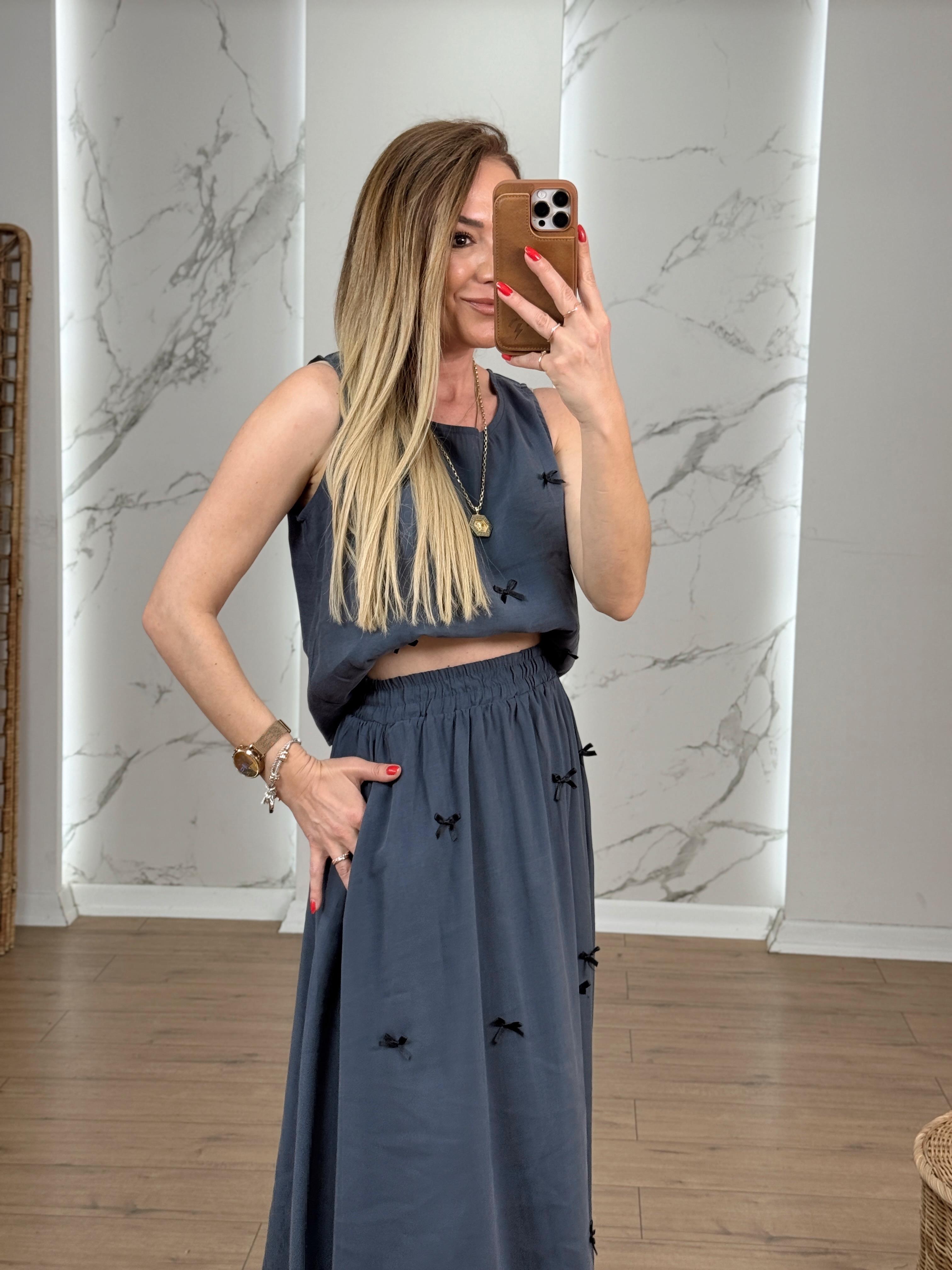 Askılı Kurdele Detaylı Etekli Tensel Takım ANTRASİT