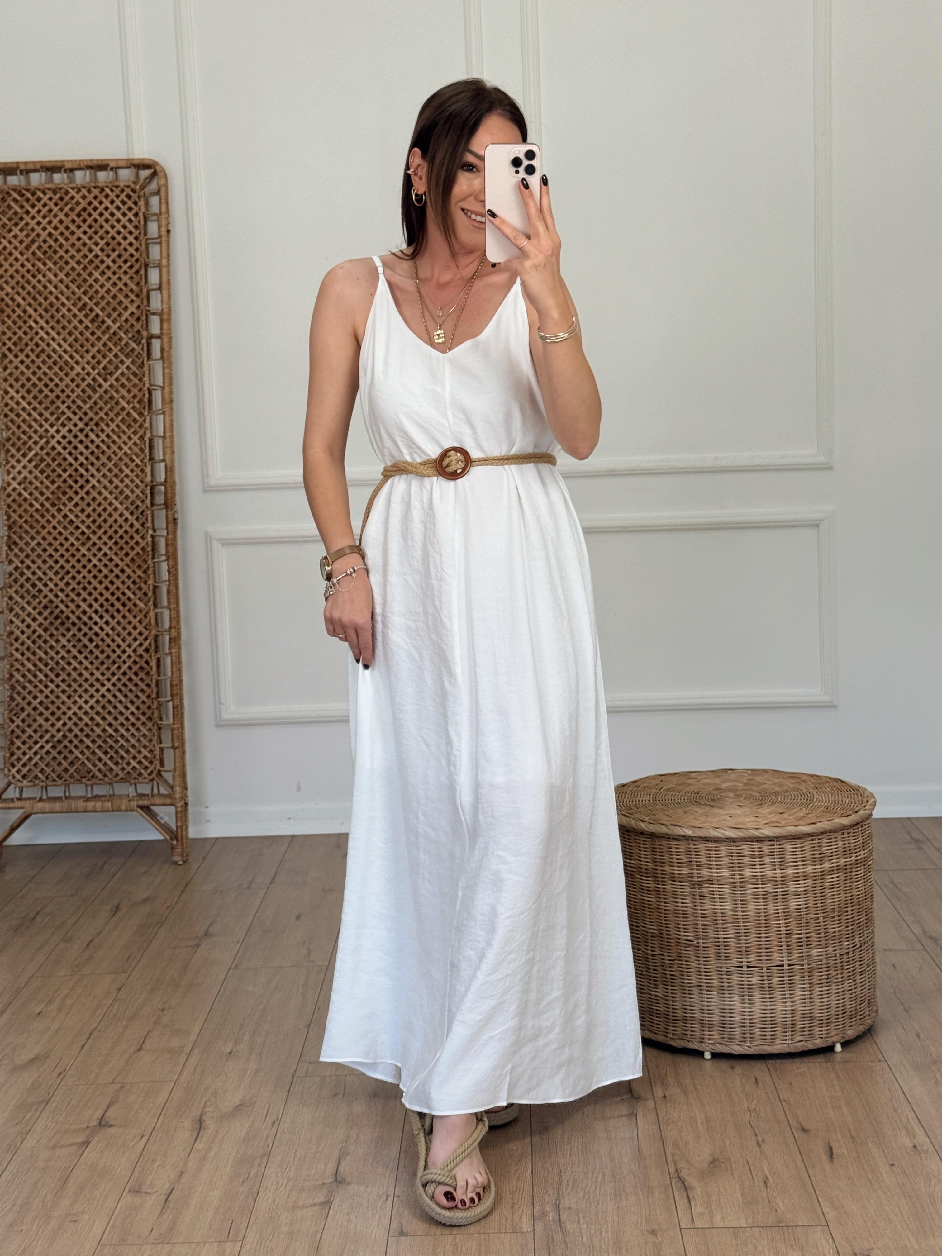 Askılı V Yaka Elbise EKRU