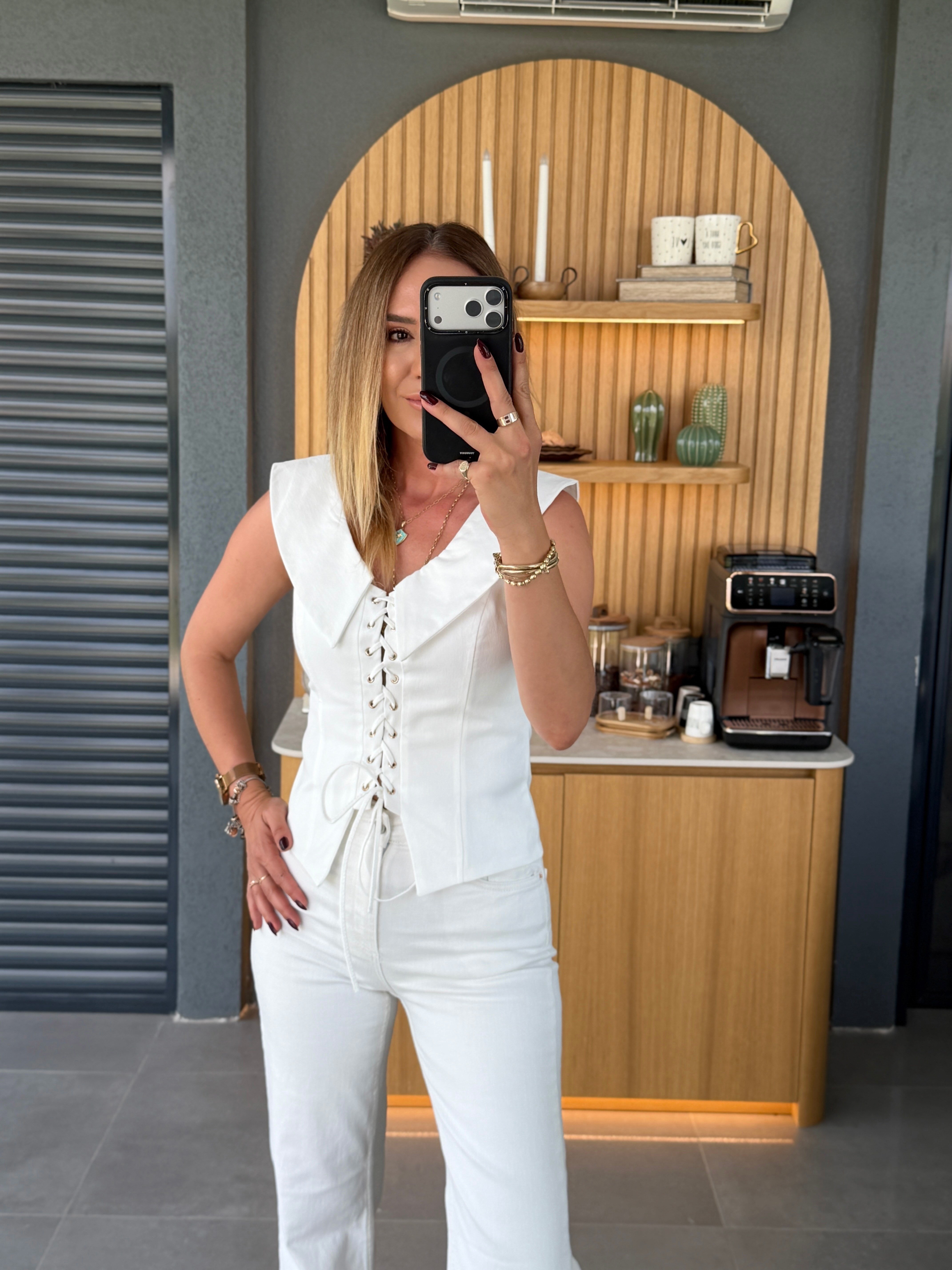 Bağcık Detaylı Bluz EKRU