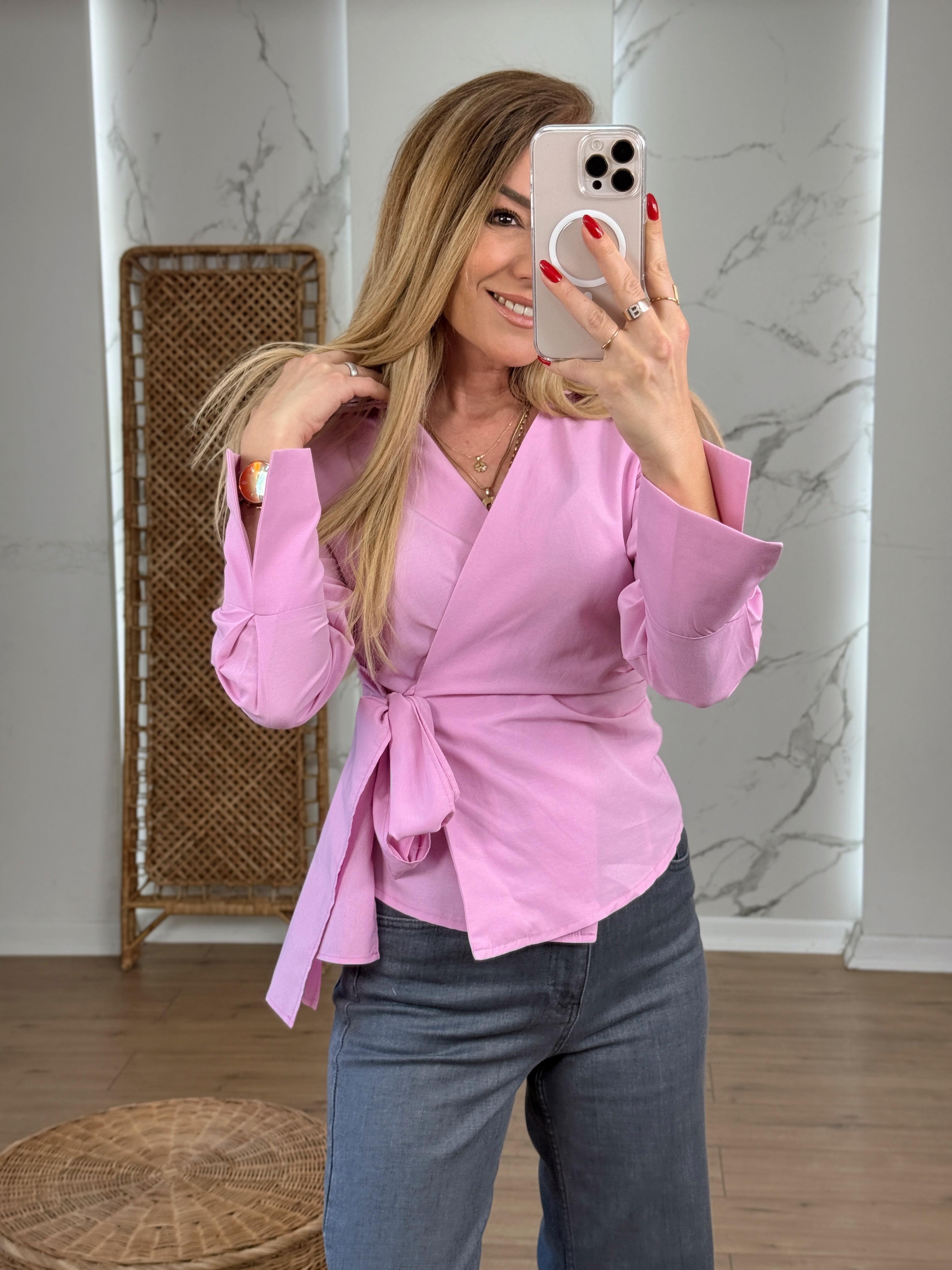 Bağlama Detaylı Tasarım Bluz PEMBE