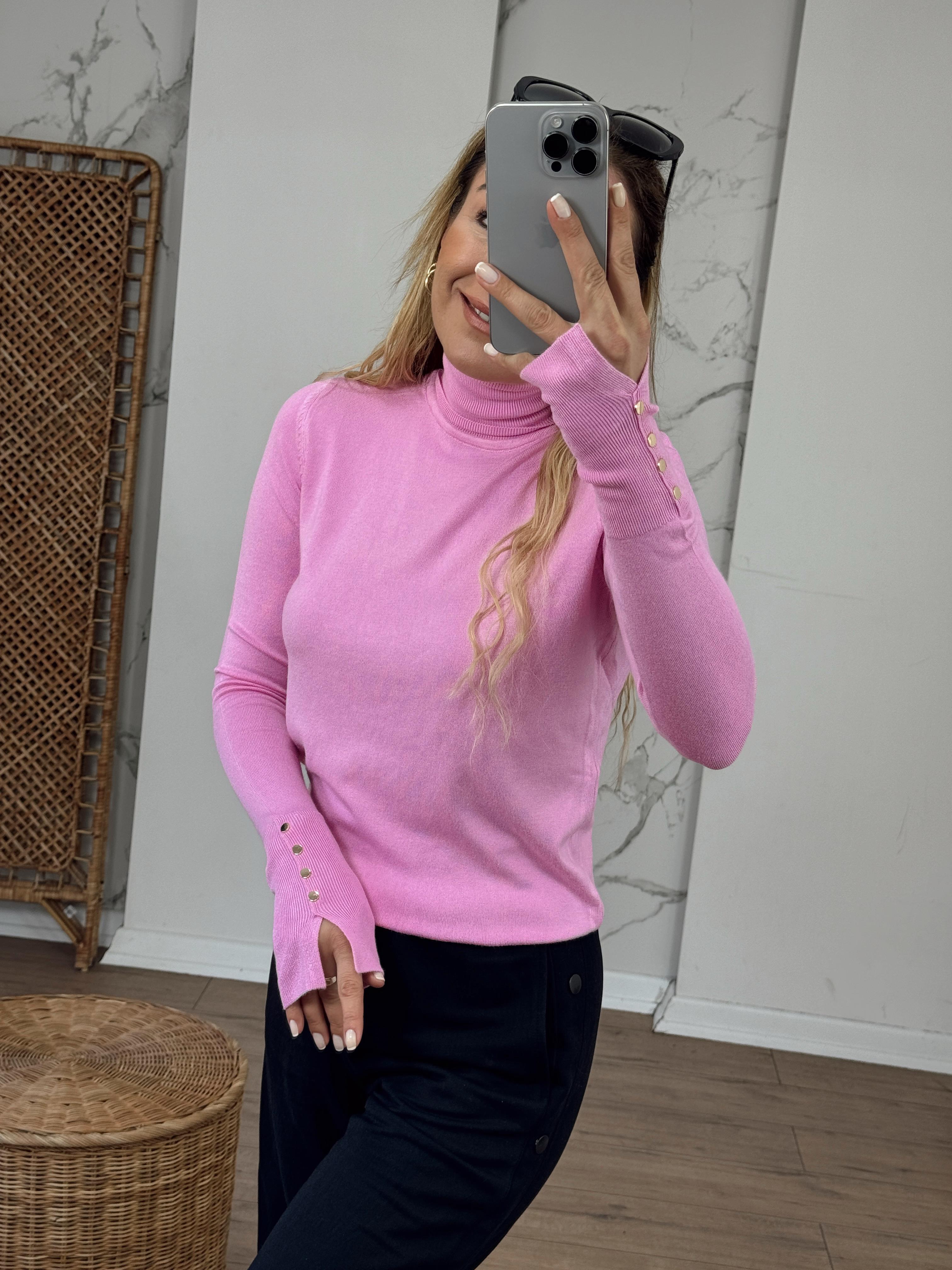 Balıkçı Yaka Kolu Droplu Kazak PEMBE