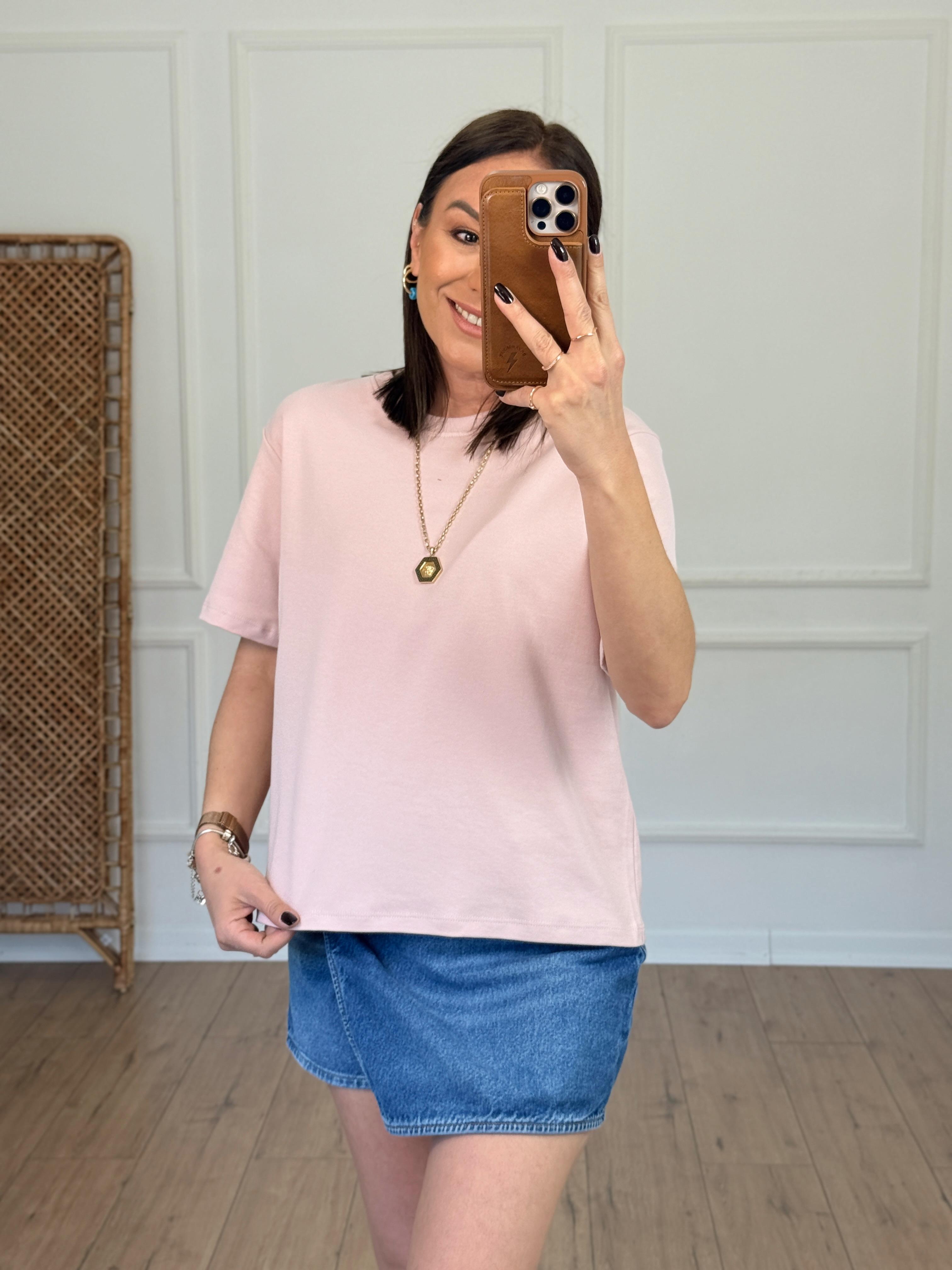 Basic Yuvarlak Yaka Tshirt PEMBE