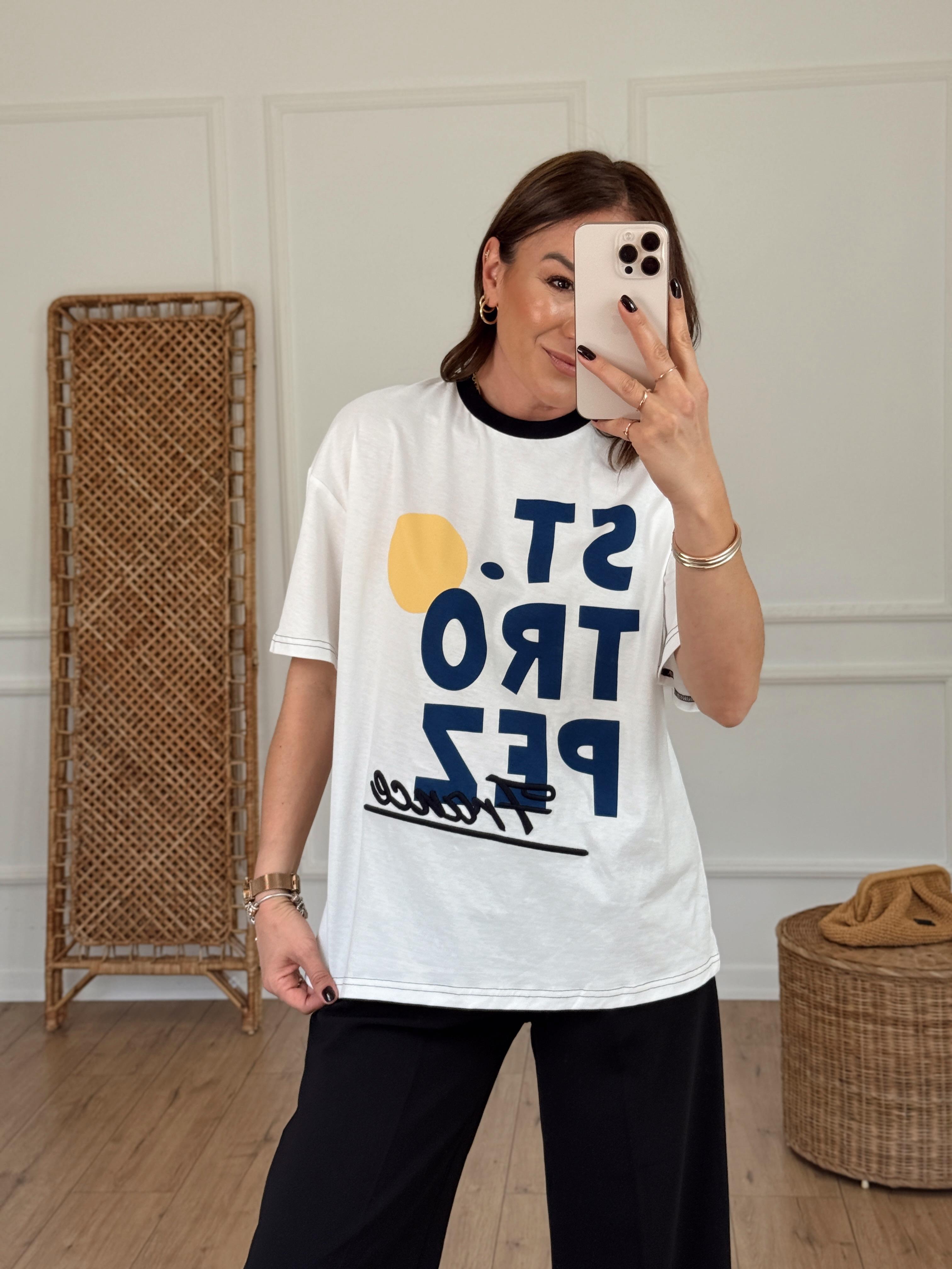 Baskılı Nakış Detaylı Tshirt EKRU