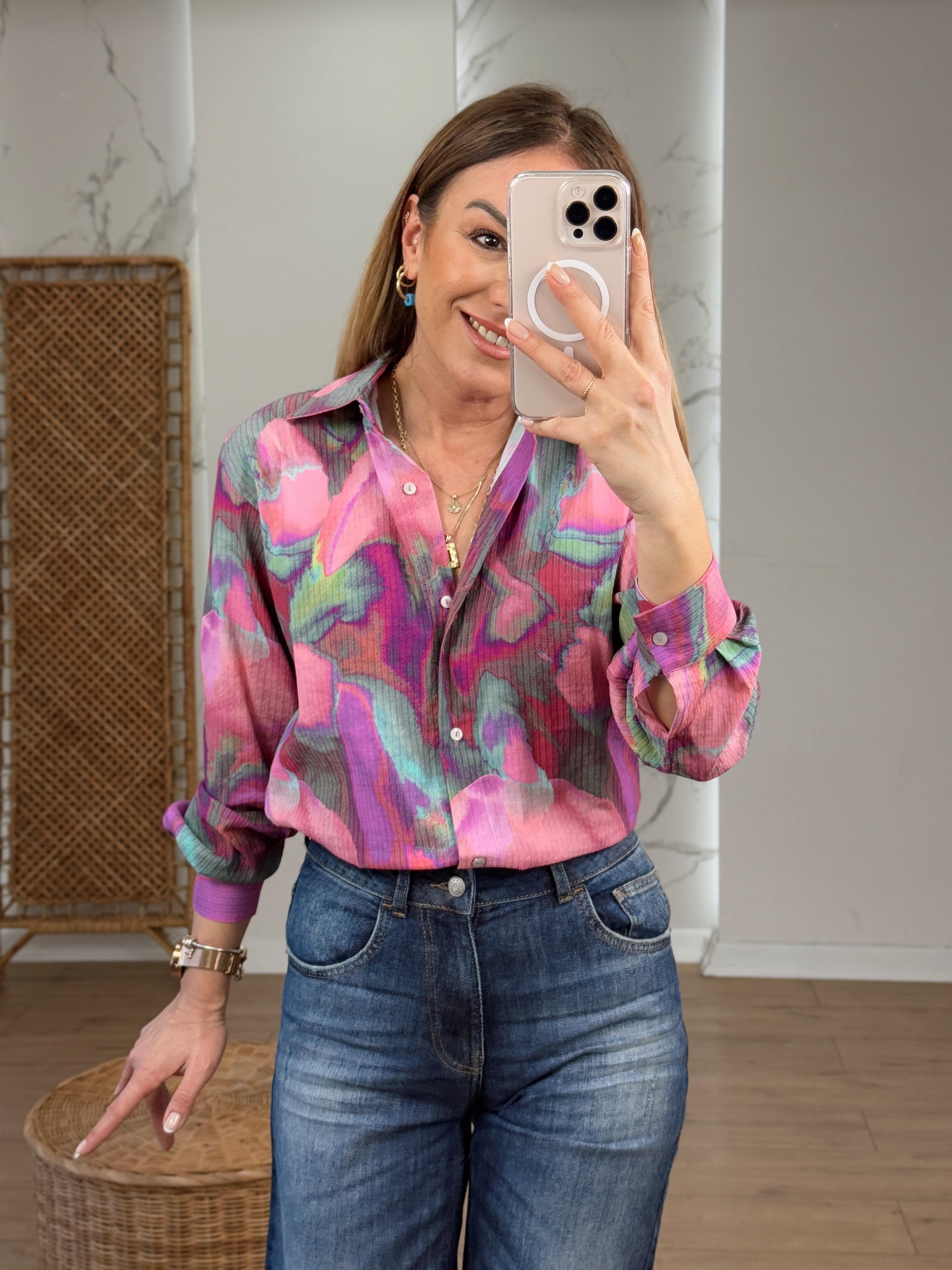Batik Desenli Renkli Gömlek PEMBE