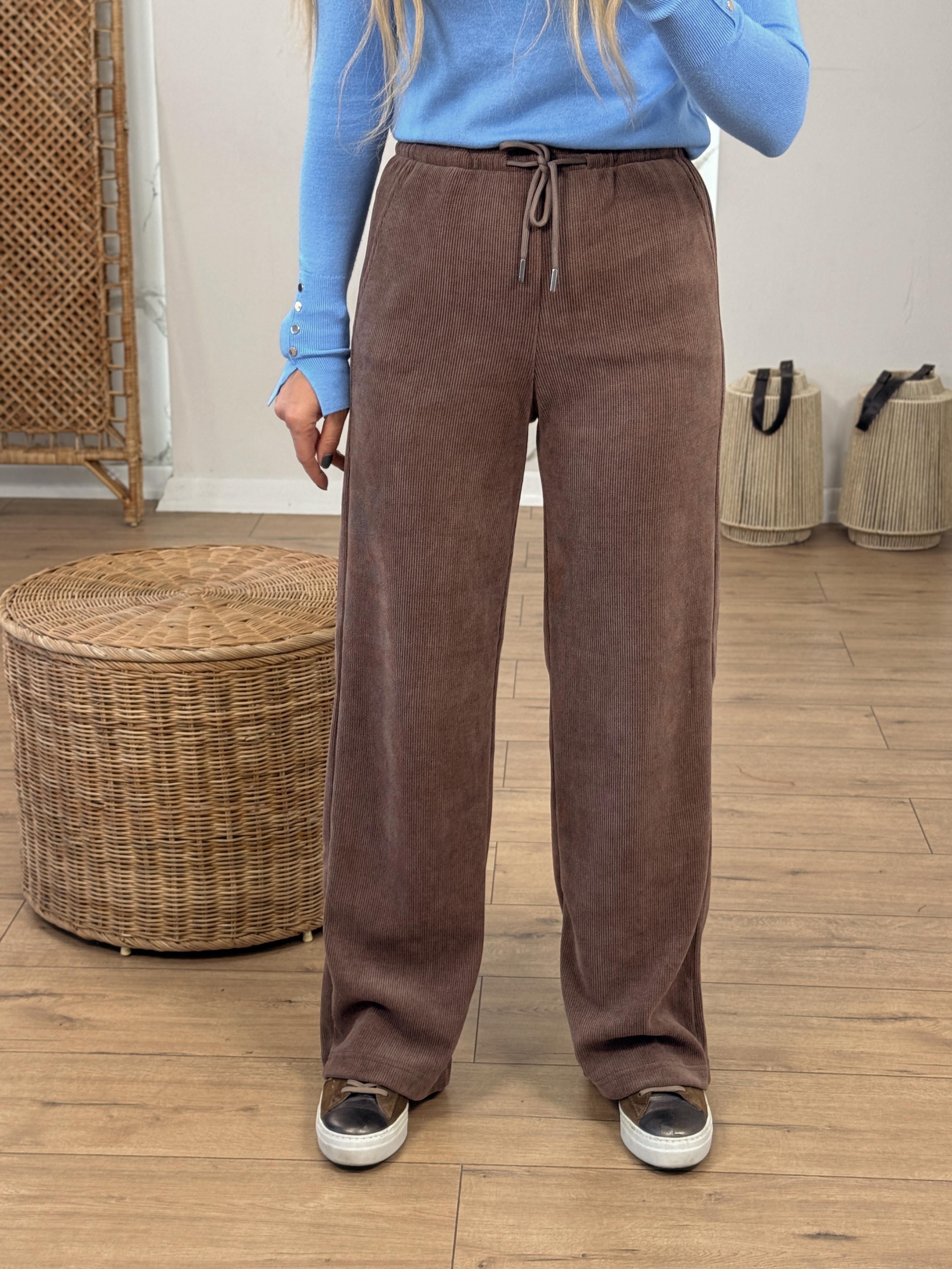 Drawstring Ribbed Velvet Pants Tan