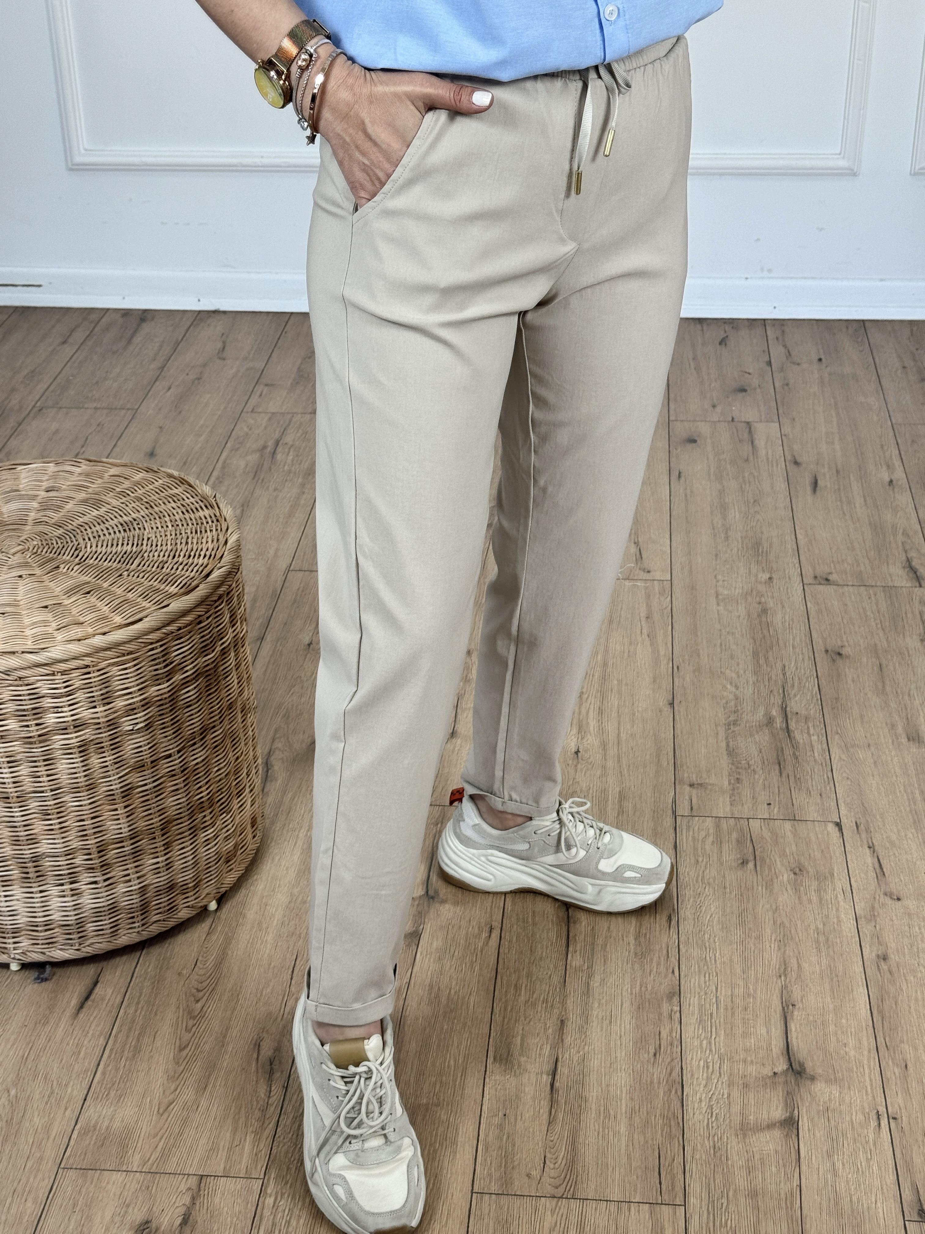 Beli Lastikli Duble Paça Pantolon BEJ