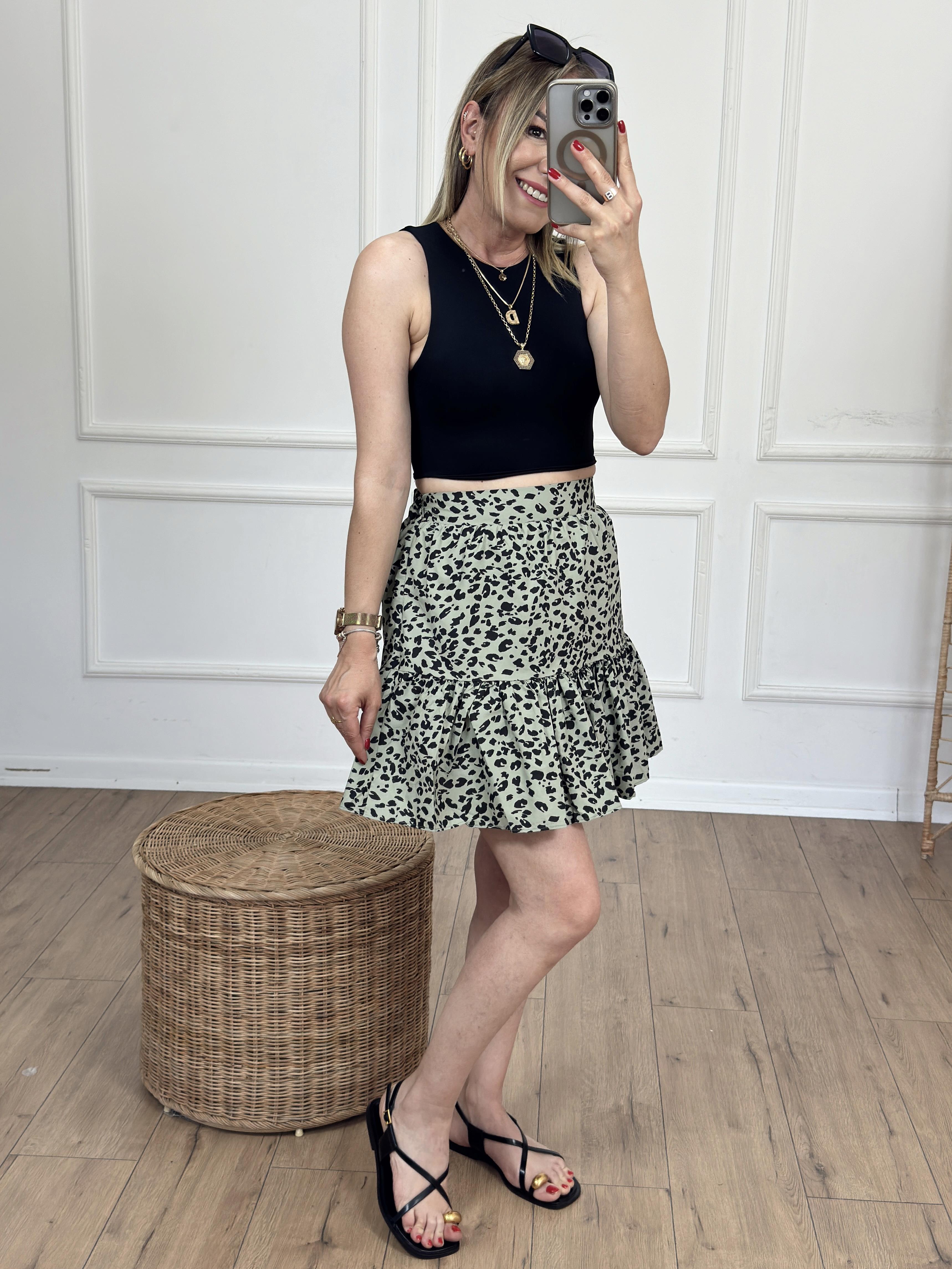 Beli Lastikli Leopar Etek HAKİ