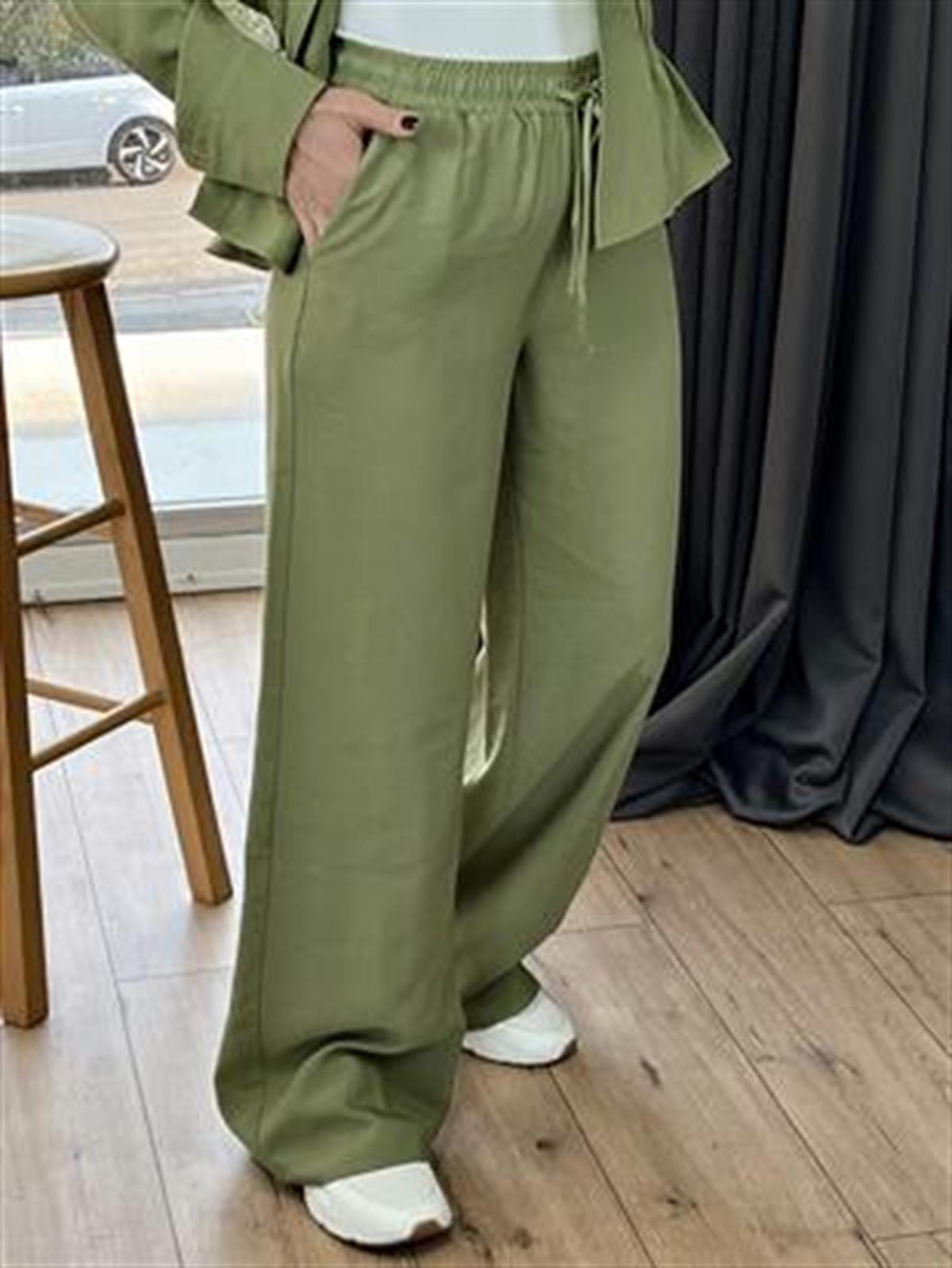 BELİ LASTİKLİ TENSEL PANTOLON HAKİ