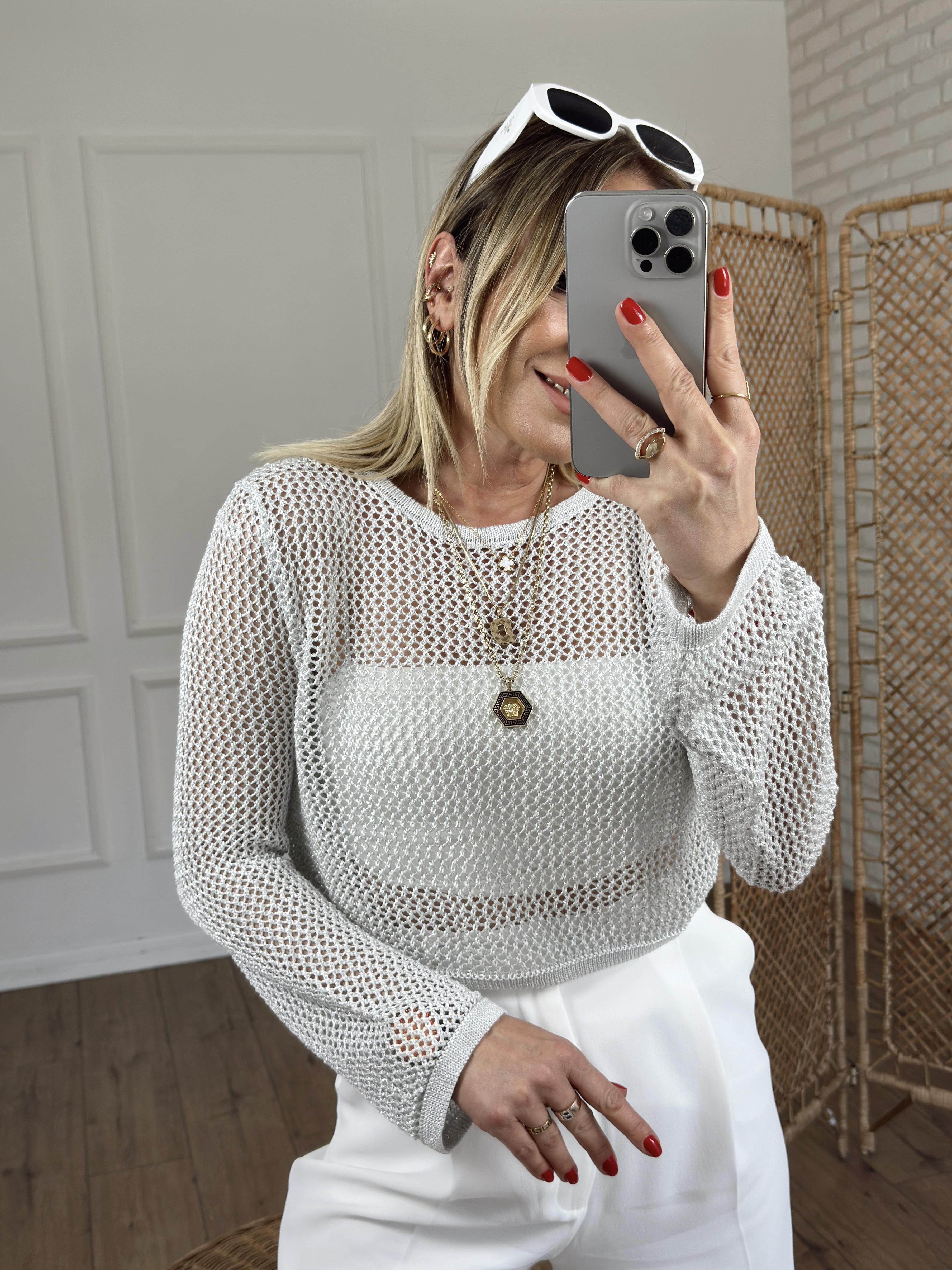 Bisiklet Yaka Ajur Desen Crop AÇIK GRİ