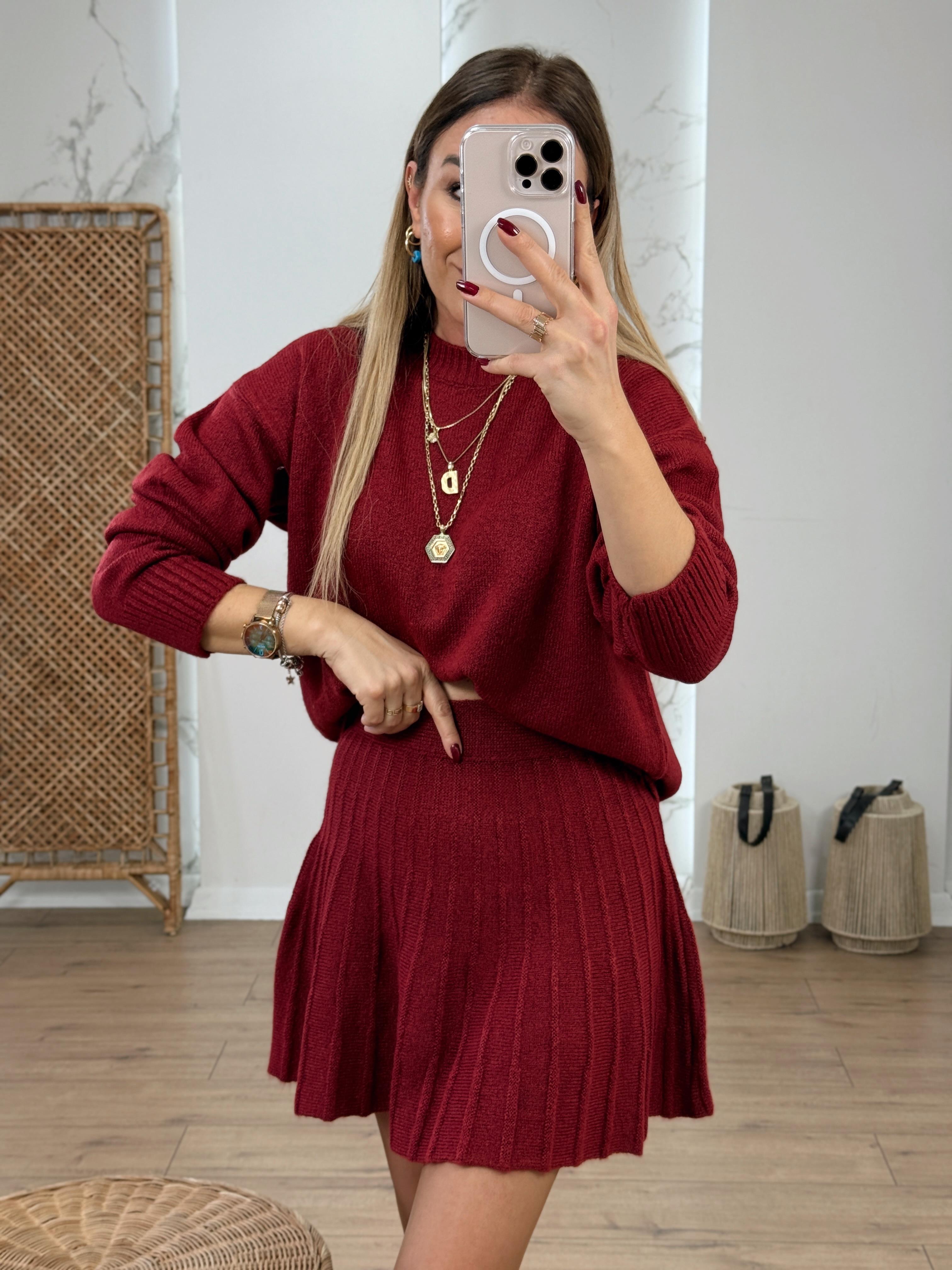 Bisiklet Yaka Etekli Triko Takım BORDO