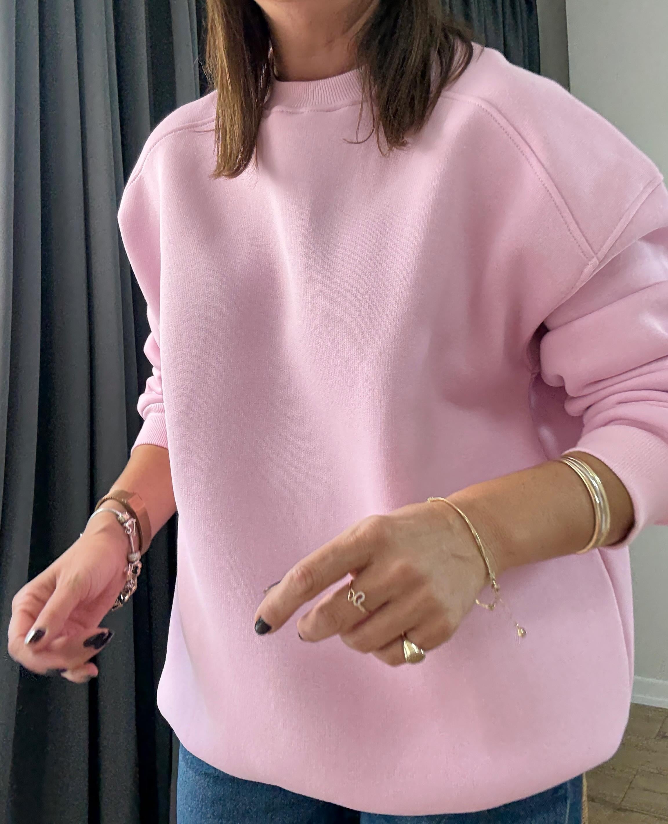 Bisiklet Yaka İçi Şardonlu Sweat PEMBE