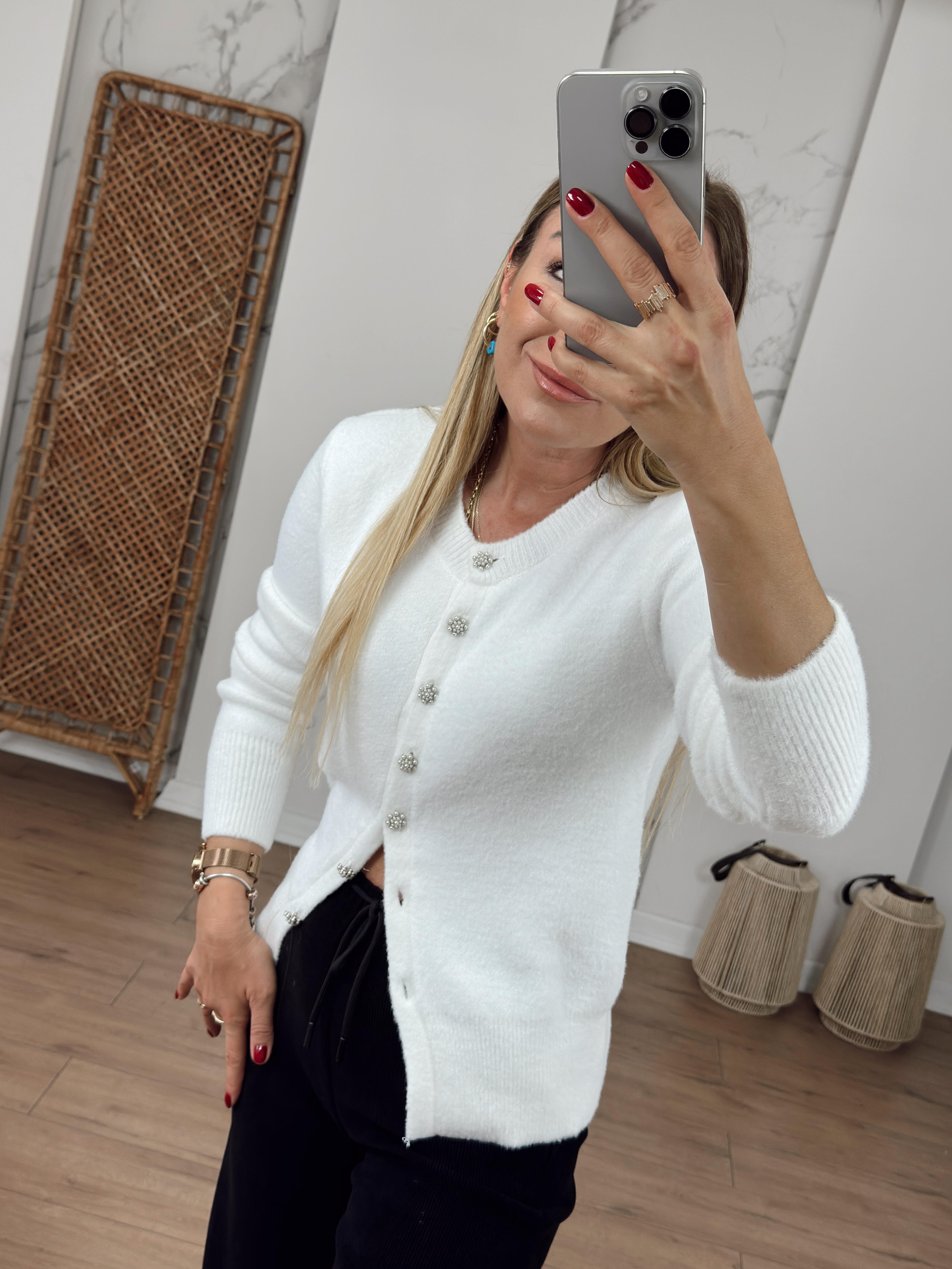 Bisiklet Yaka İnci Düğmeli Hırka EKRU