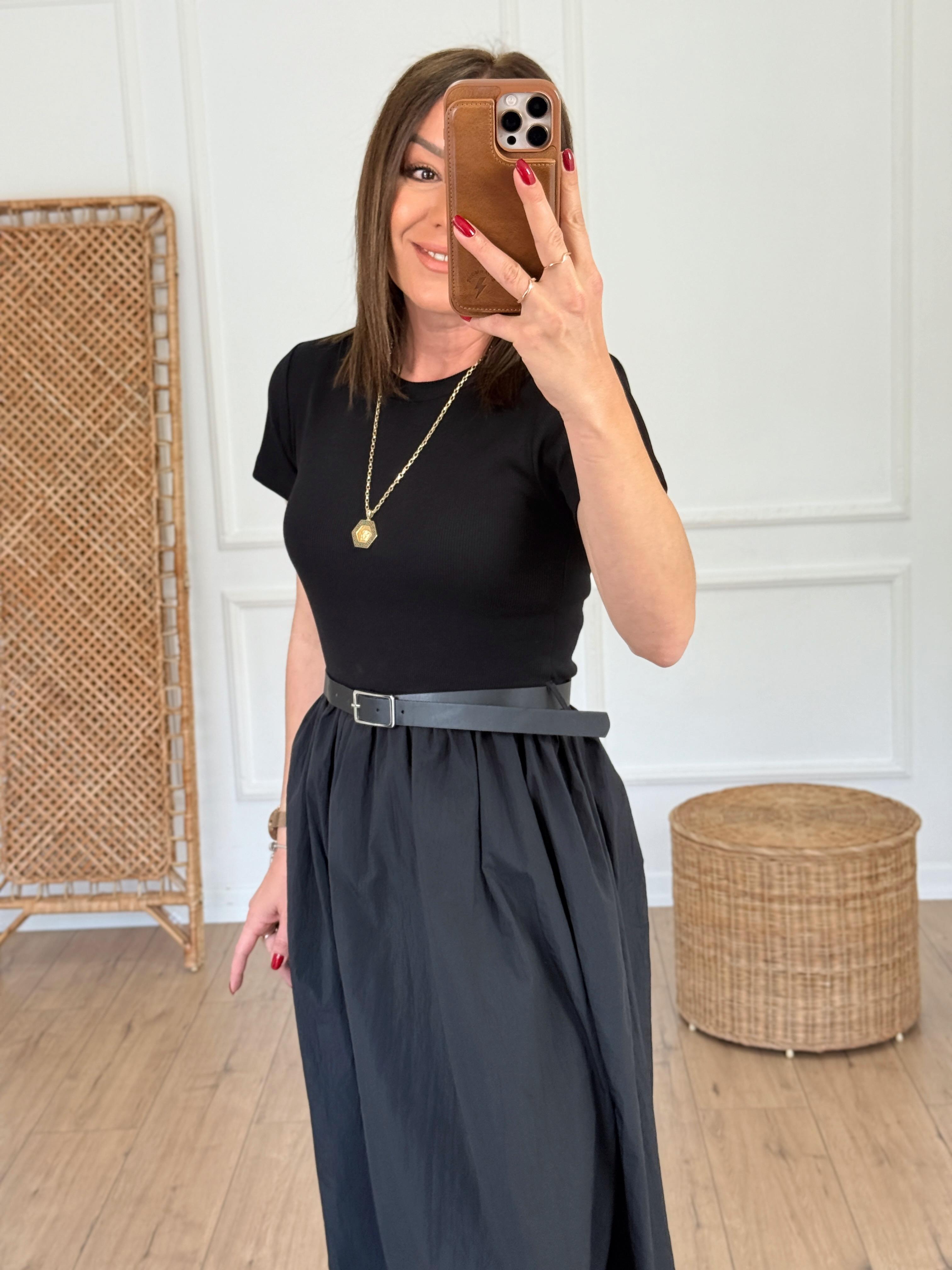 Bisiklet Yaka Matchli Elbise SİYAH