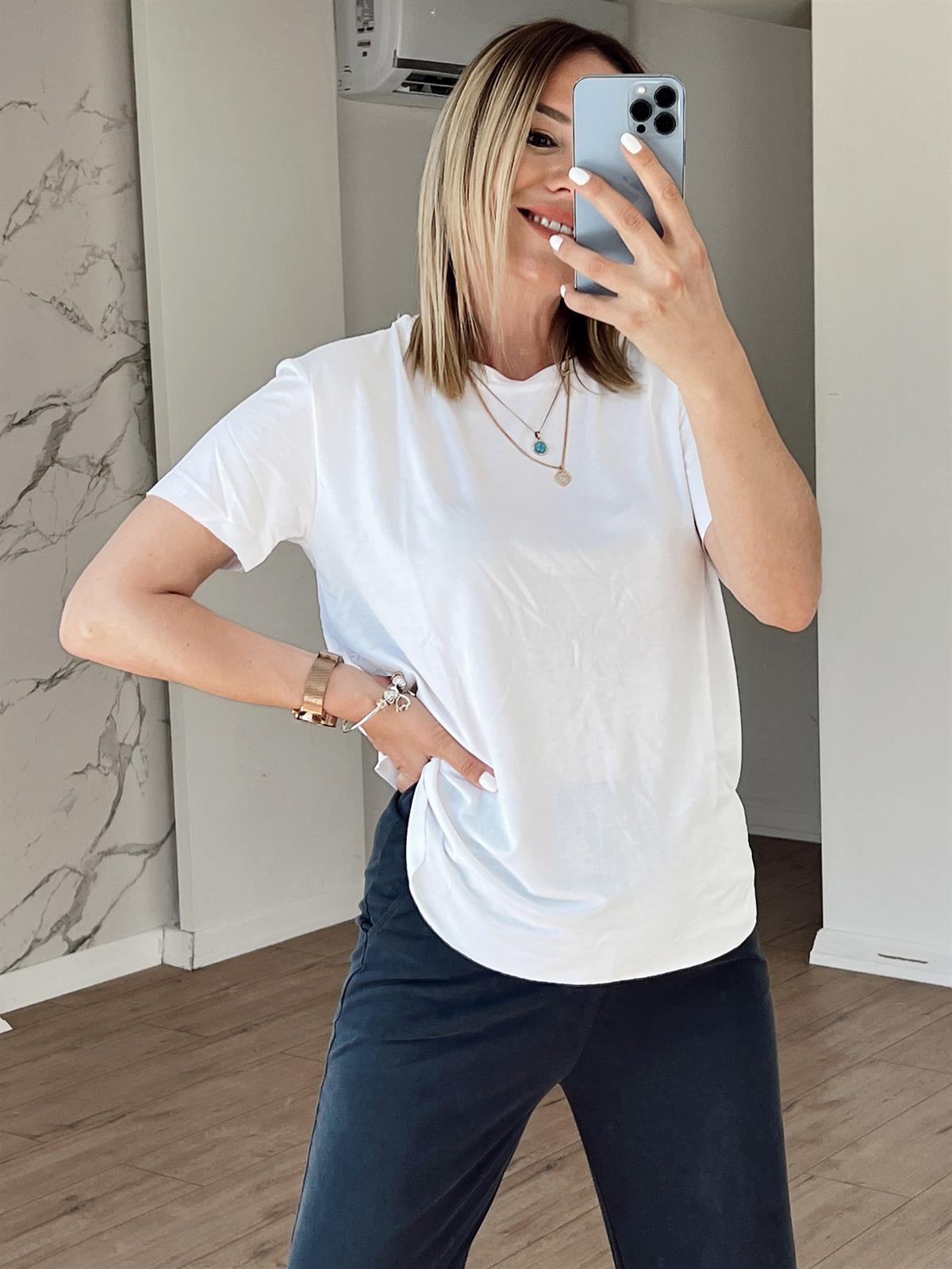 Bisiklet Yaka Modal Tshirt BEYAZ
