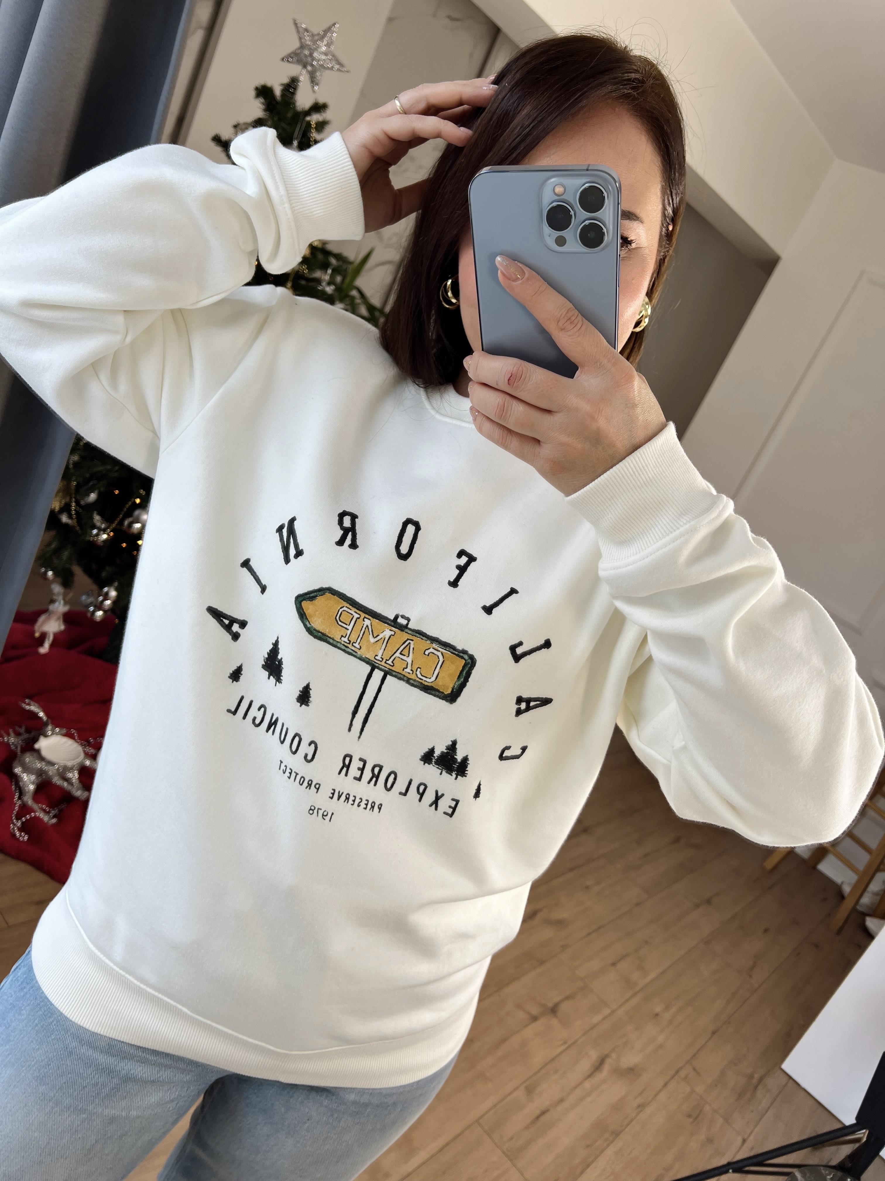 Bisiklet Yaka Yazı Baskılı Sweat EKRU