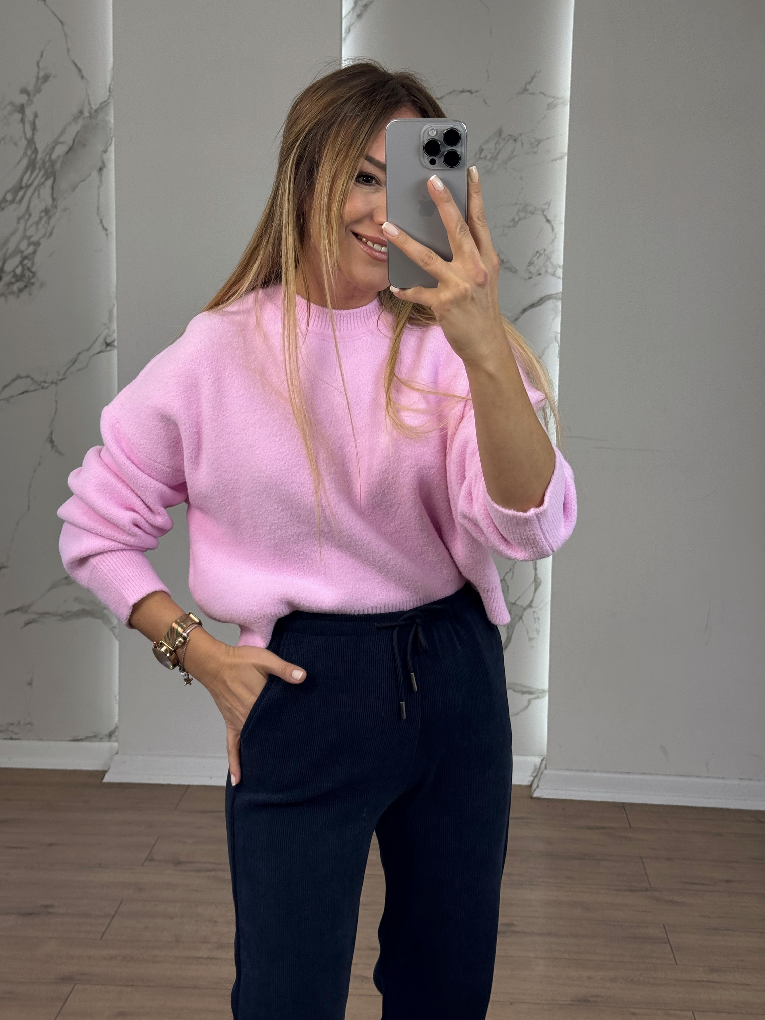 Bisiklet Yaka Yumoş Kazak PEMBE