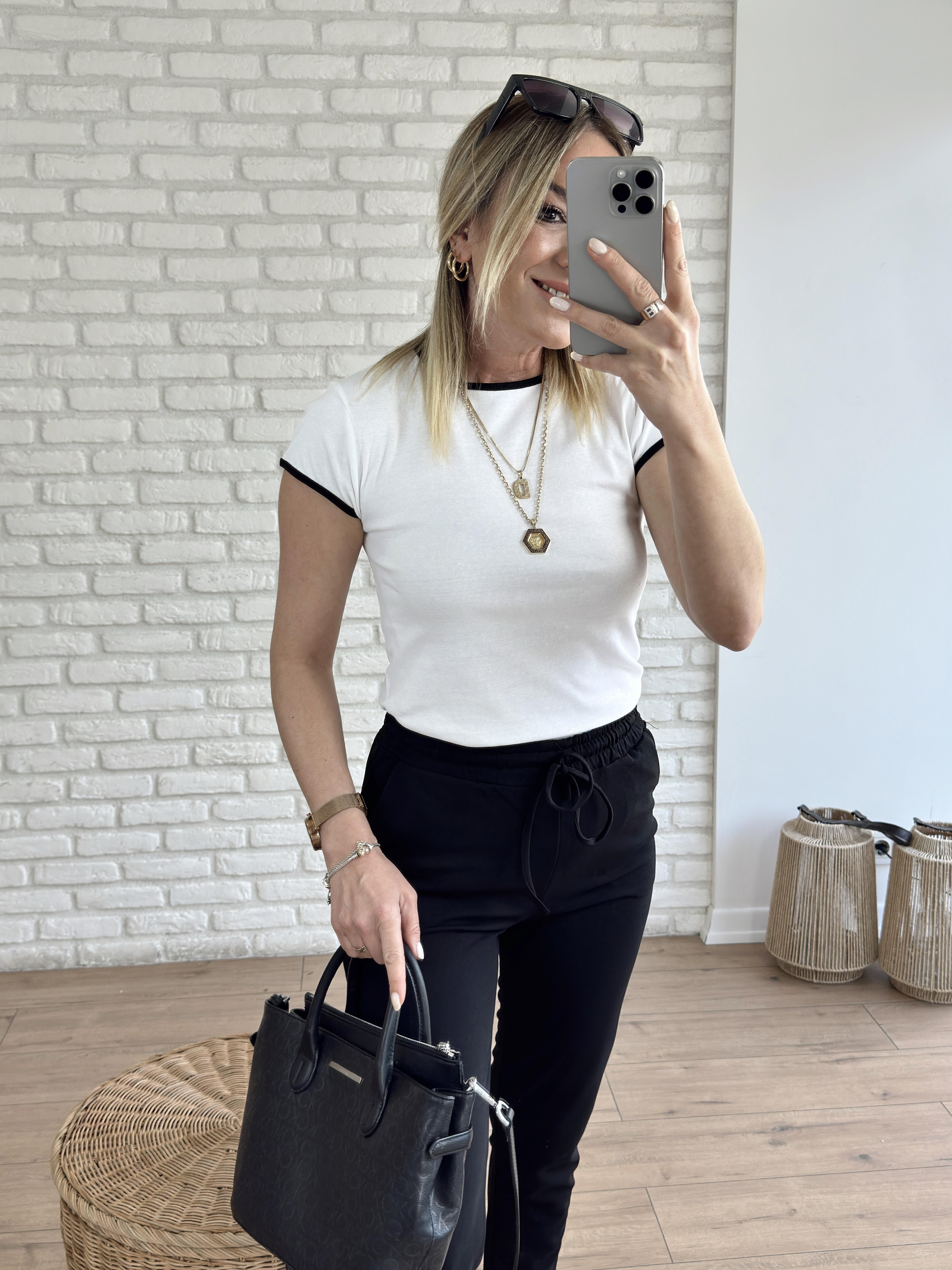 Biye Detaylı Basic Tshirt BEYAZ