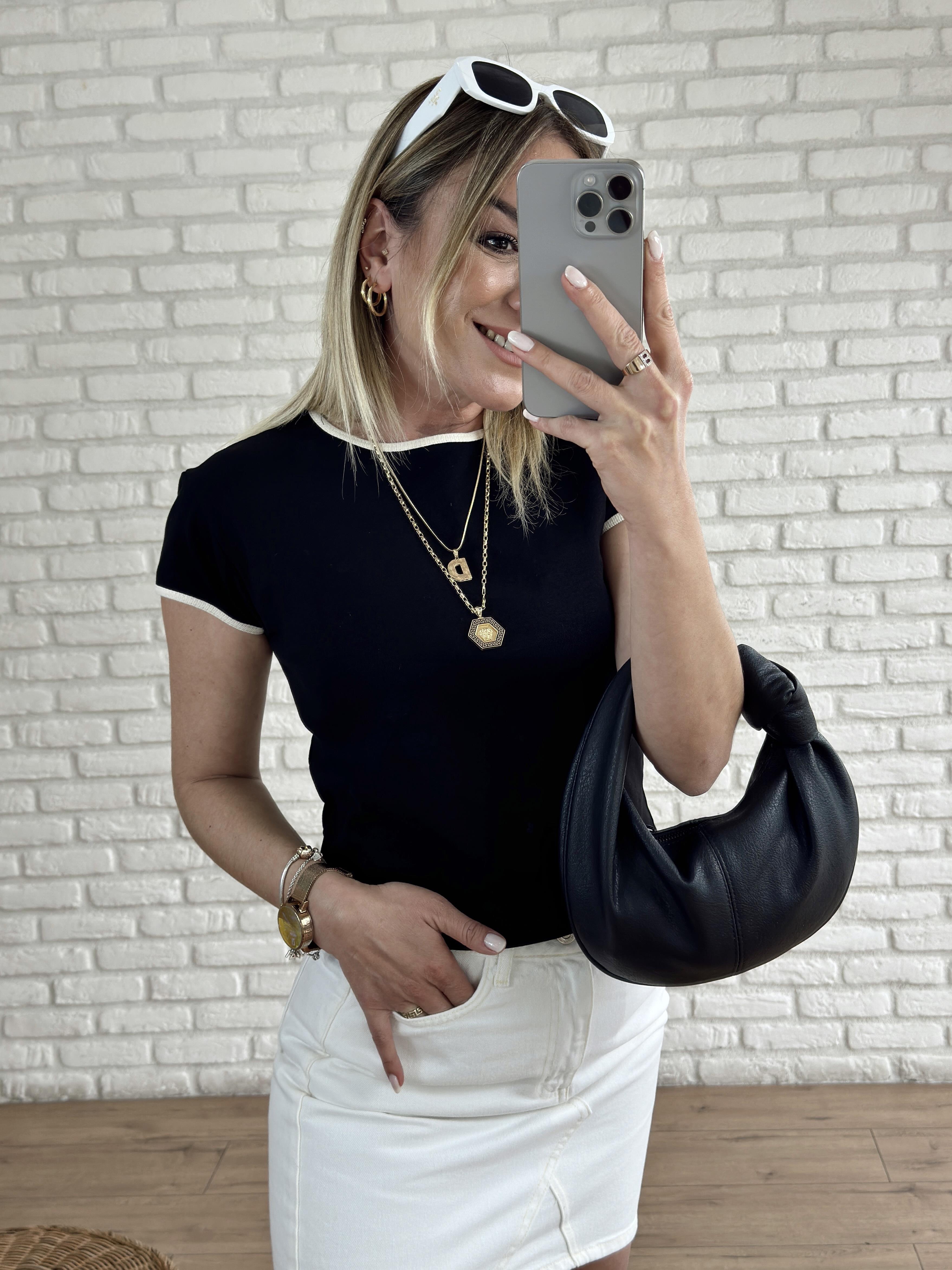 Biye Detaylı Basic Tshirt SİYAH