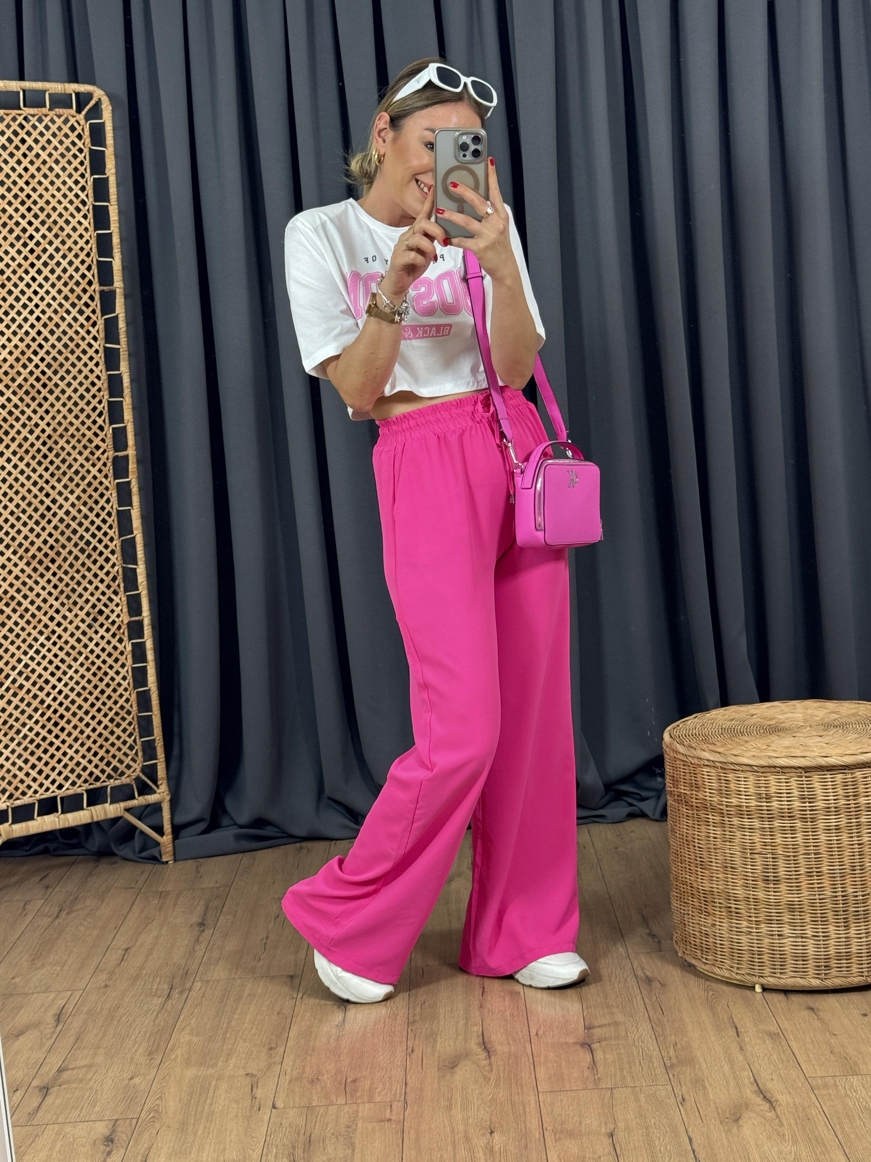 Bol Paça Beli Lastikli Pantolon PEMBE