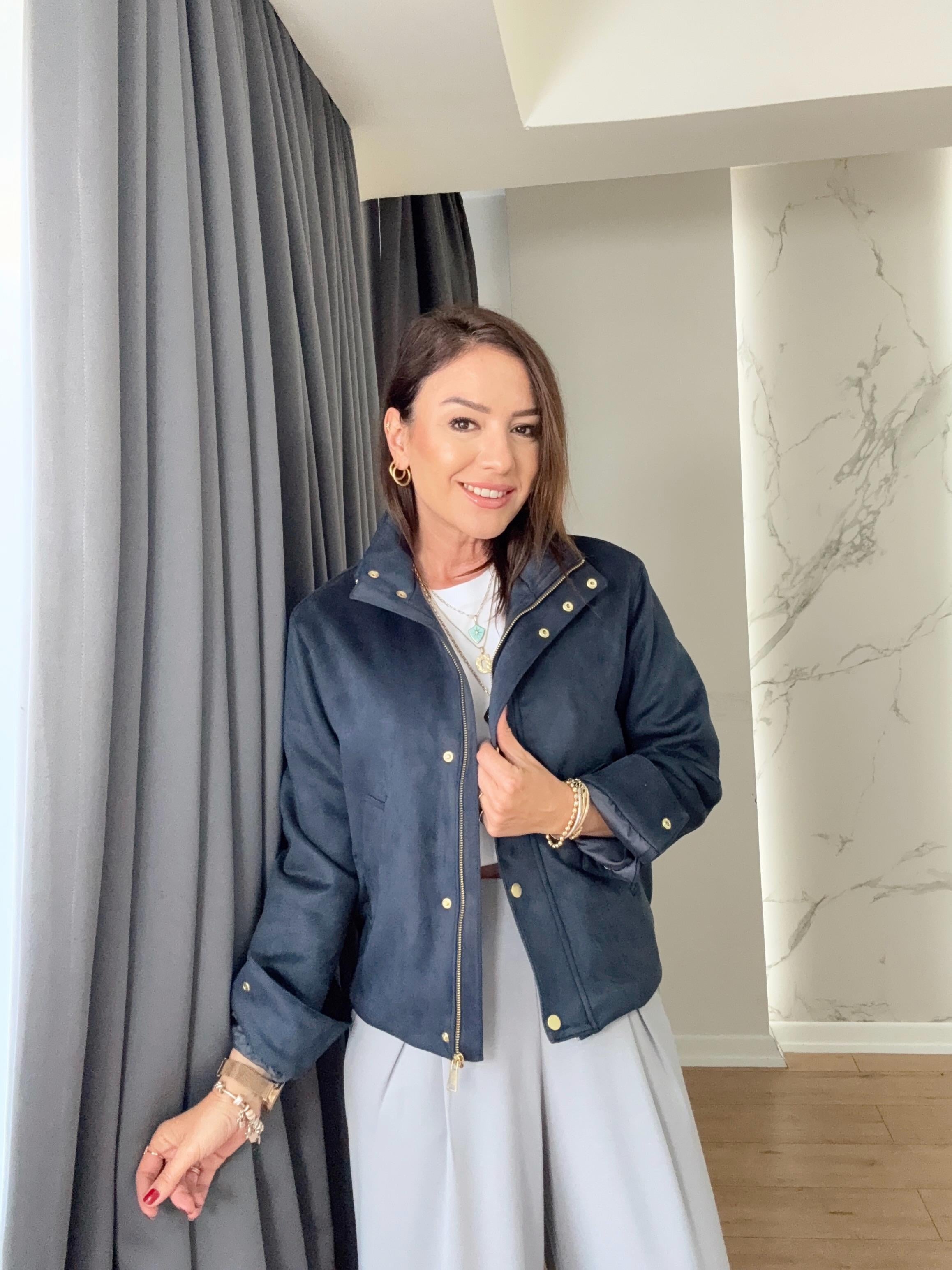Bomber Süet Ceket İNDİGO
