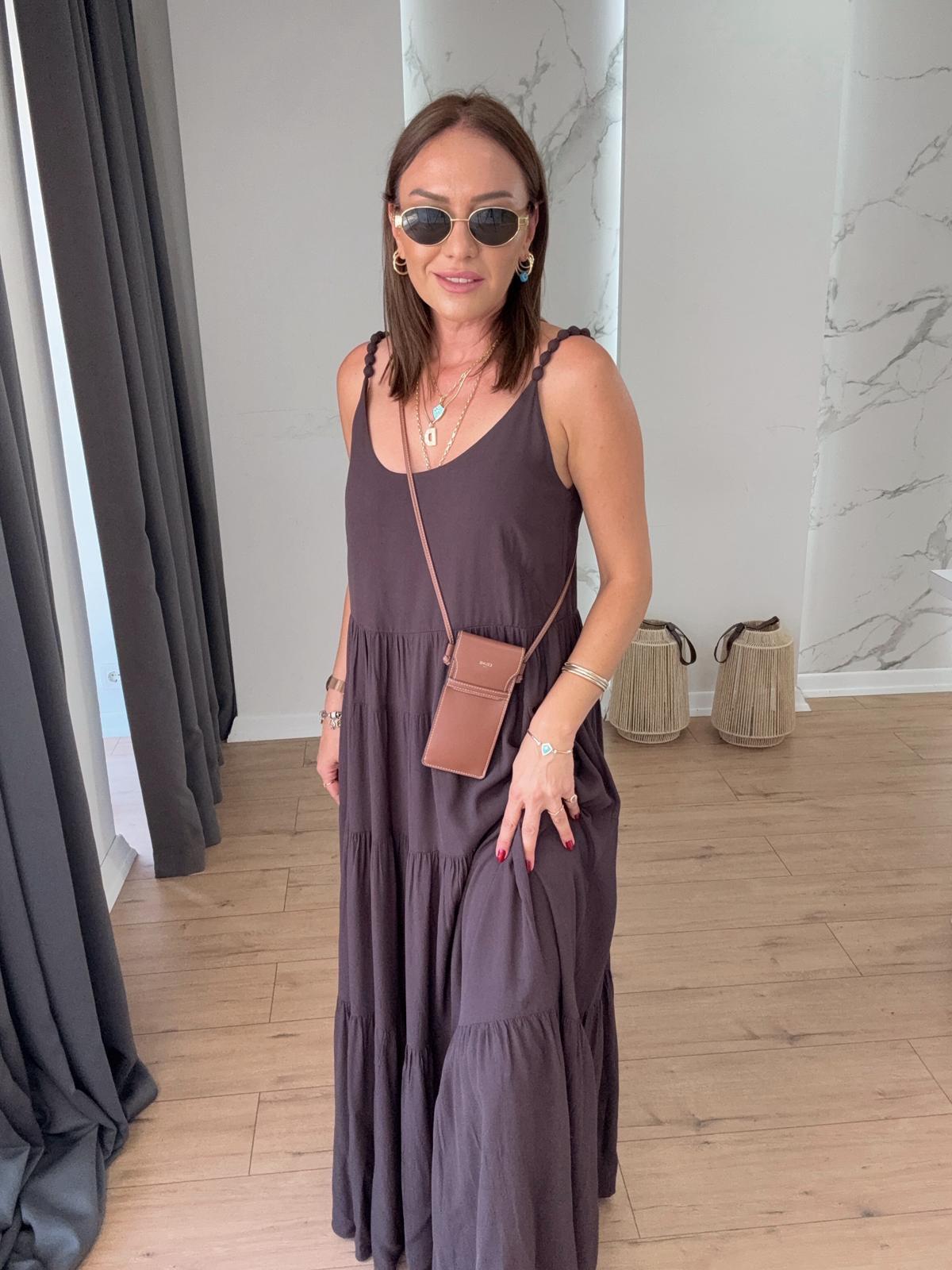 Boncuk Detaylı Elbise KAHVE