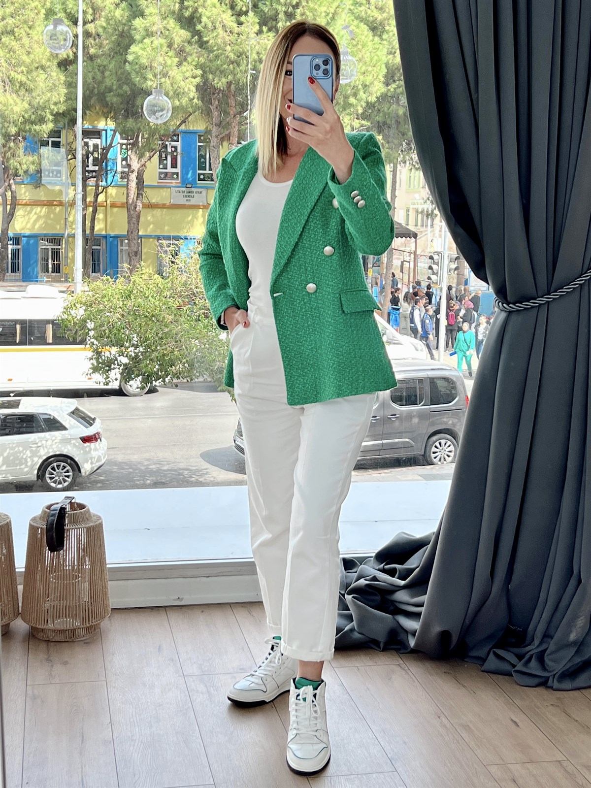 Buklet Filamalı Blazer Ceket Yeşil 