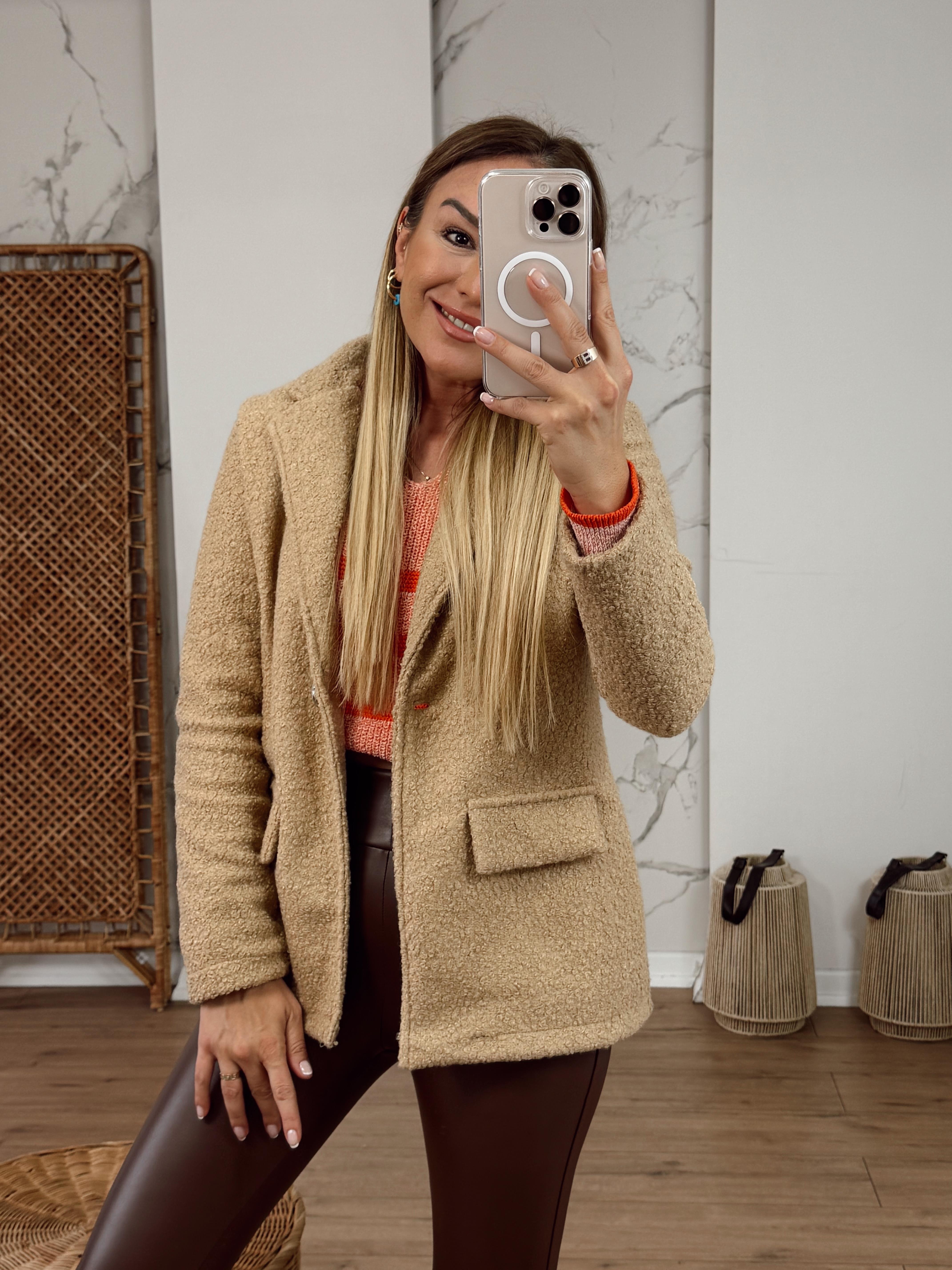 Buklet Kumaş Blazer Ceket CAMEL