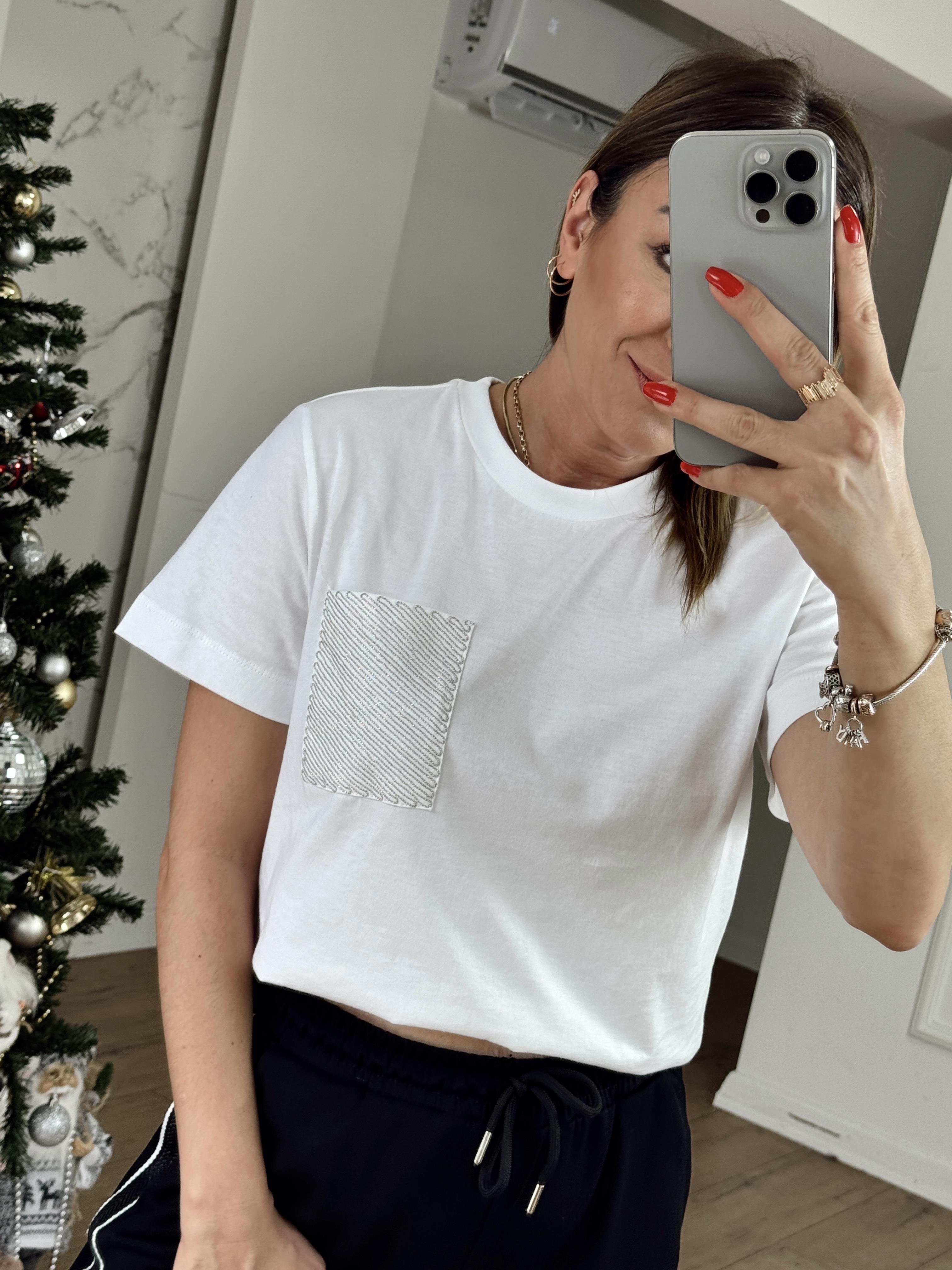 Cebi Taş İşlemeli Tshirt BEYAZ