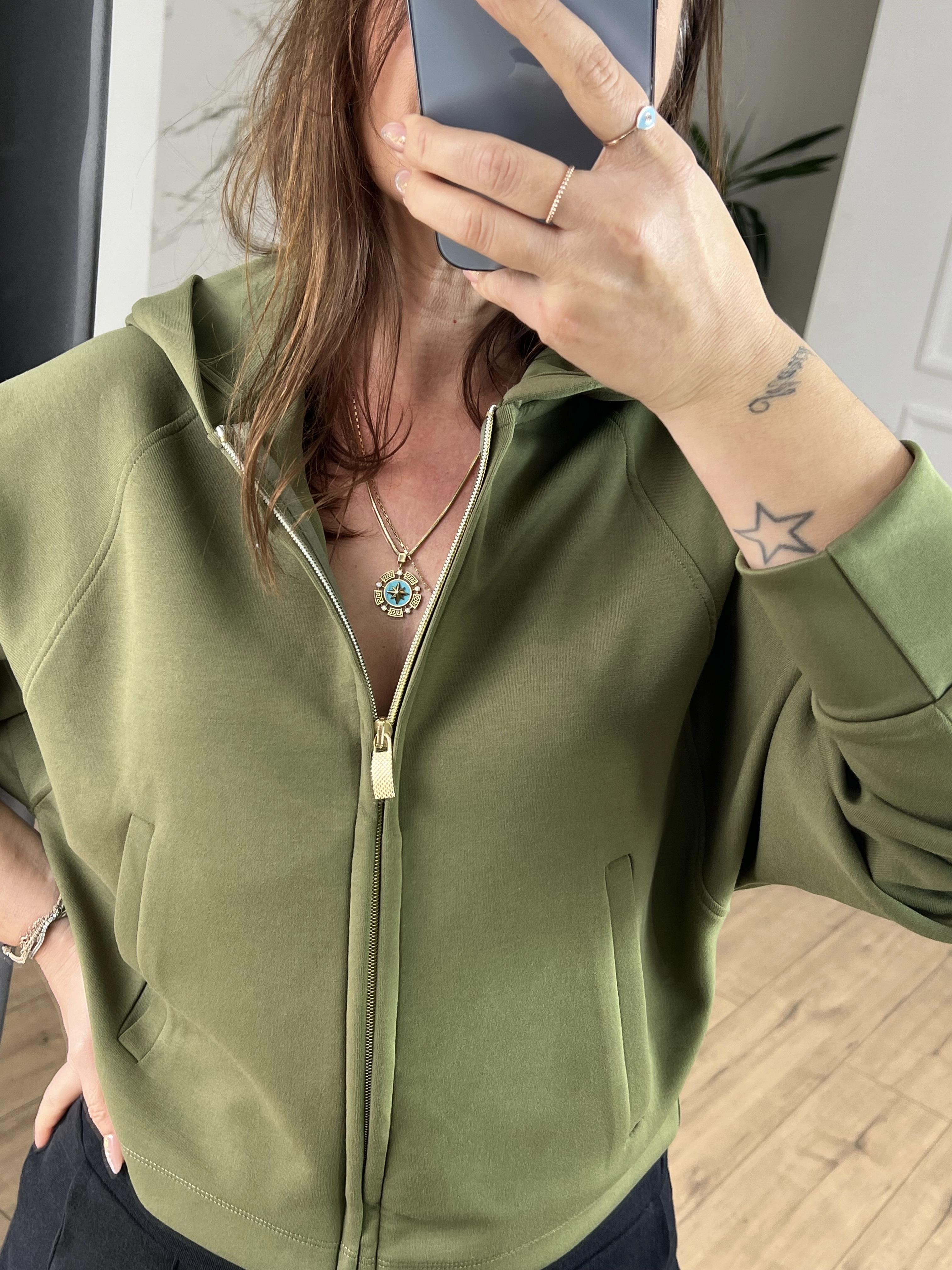 Cep Detaylı Kapüşonlu Kısa Ceket HAKİ