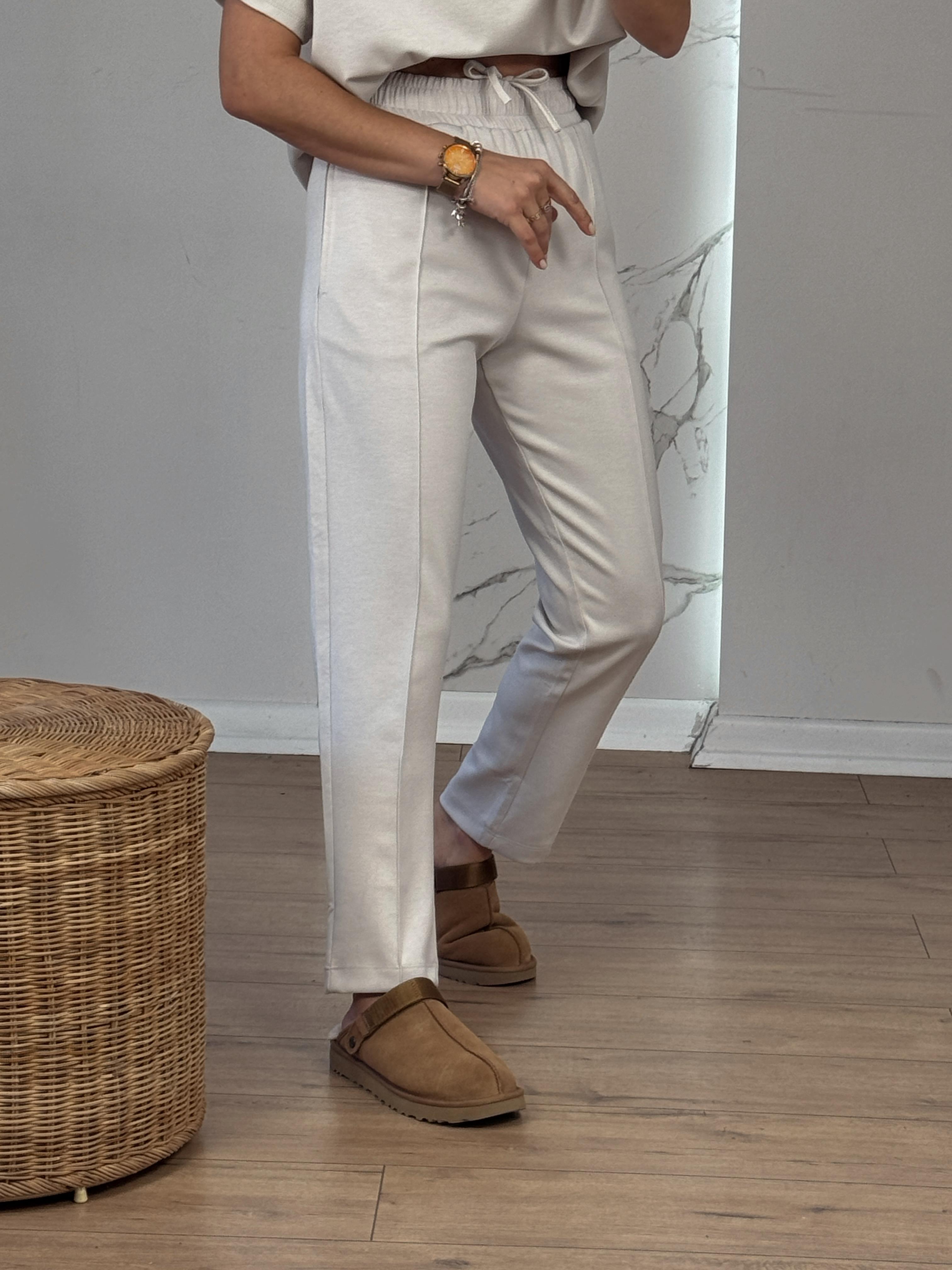 Cimalı Beli Bağcıklı Modal Pantolon TAŞ