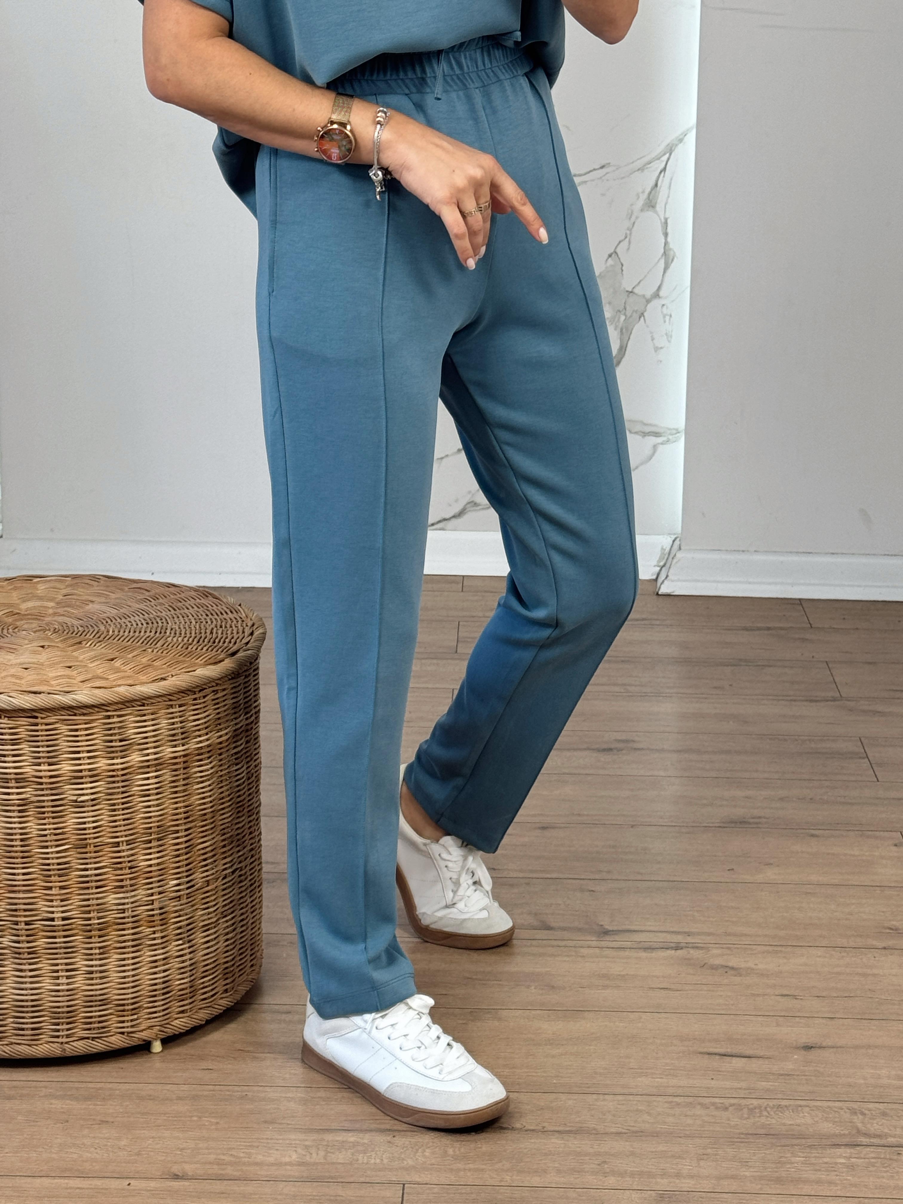 Cimalı Beli Bağcıklı Modal Pantolon TURKUAZ