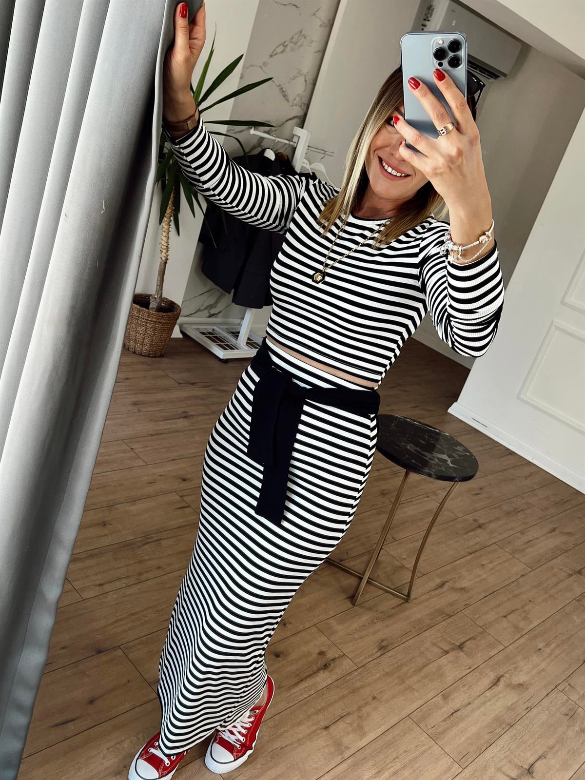 Çizgili İkili Takım BEYAZ