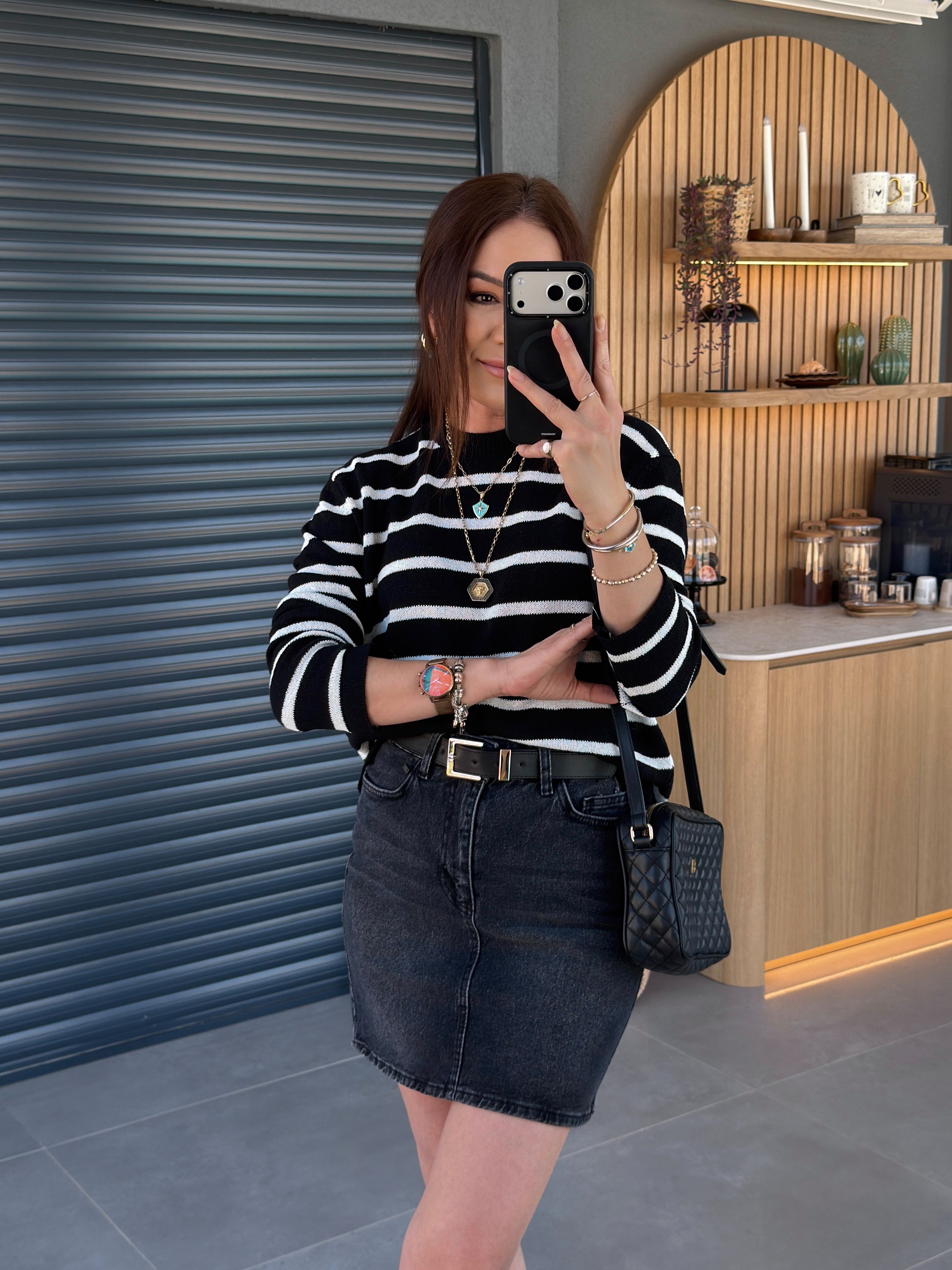 Çizgili Merserize Triko SİYAH