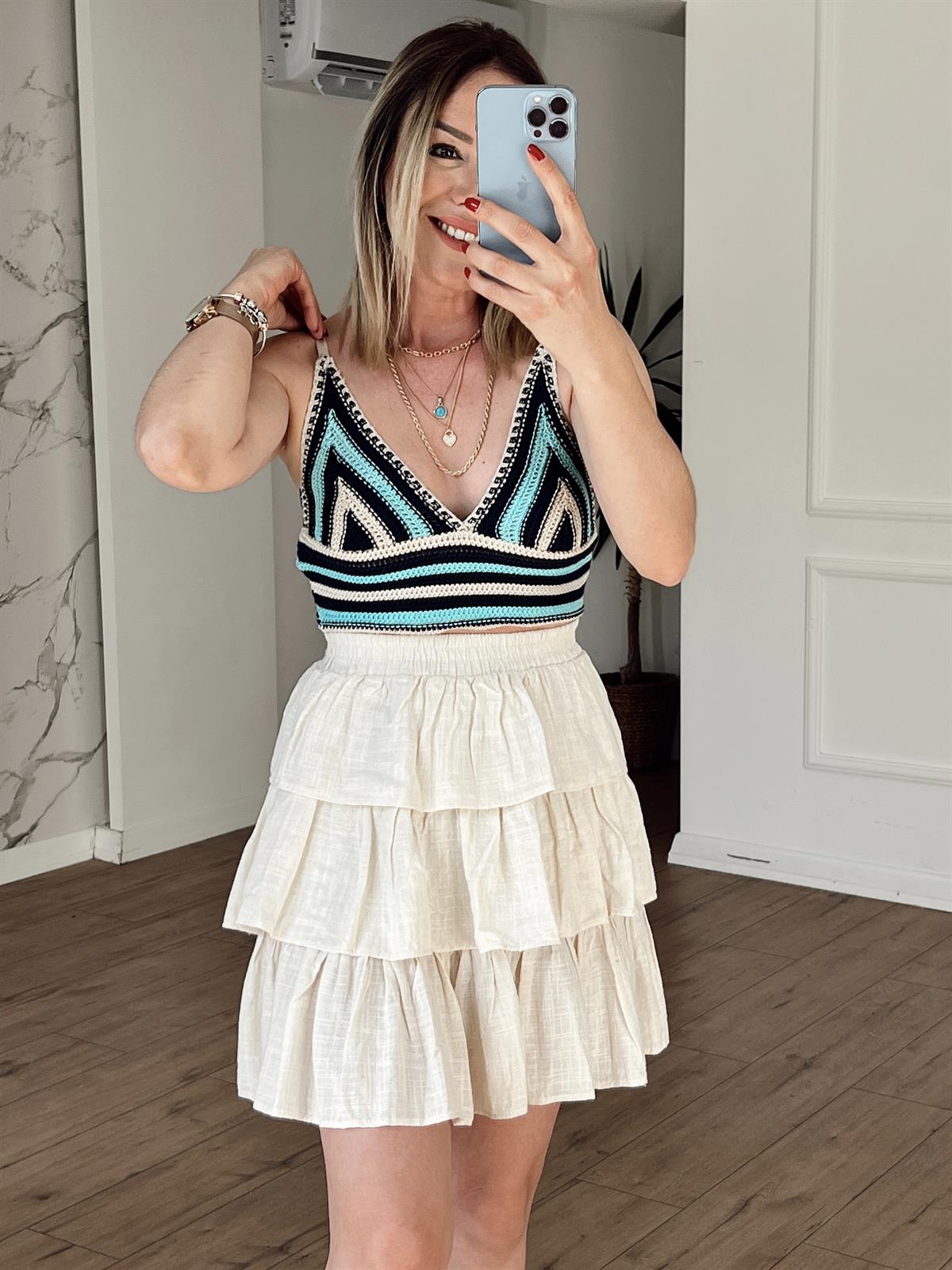 Çizgili Triko Büstiyer MAVİ