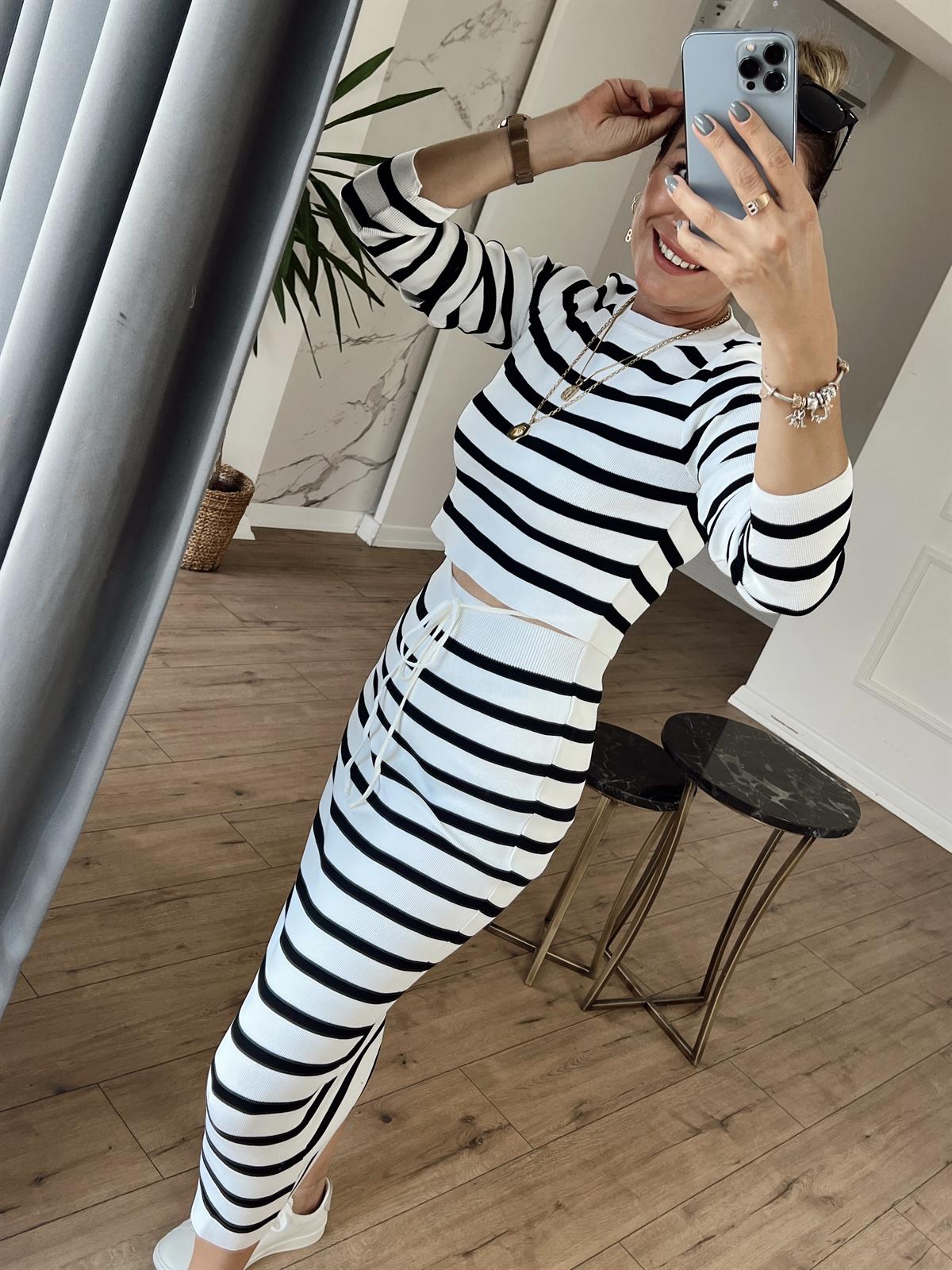 Çizgili Triko Takım BEYAZ