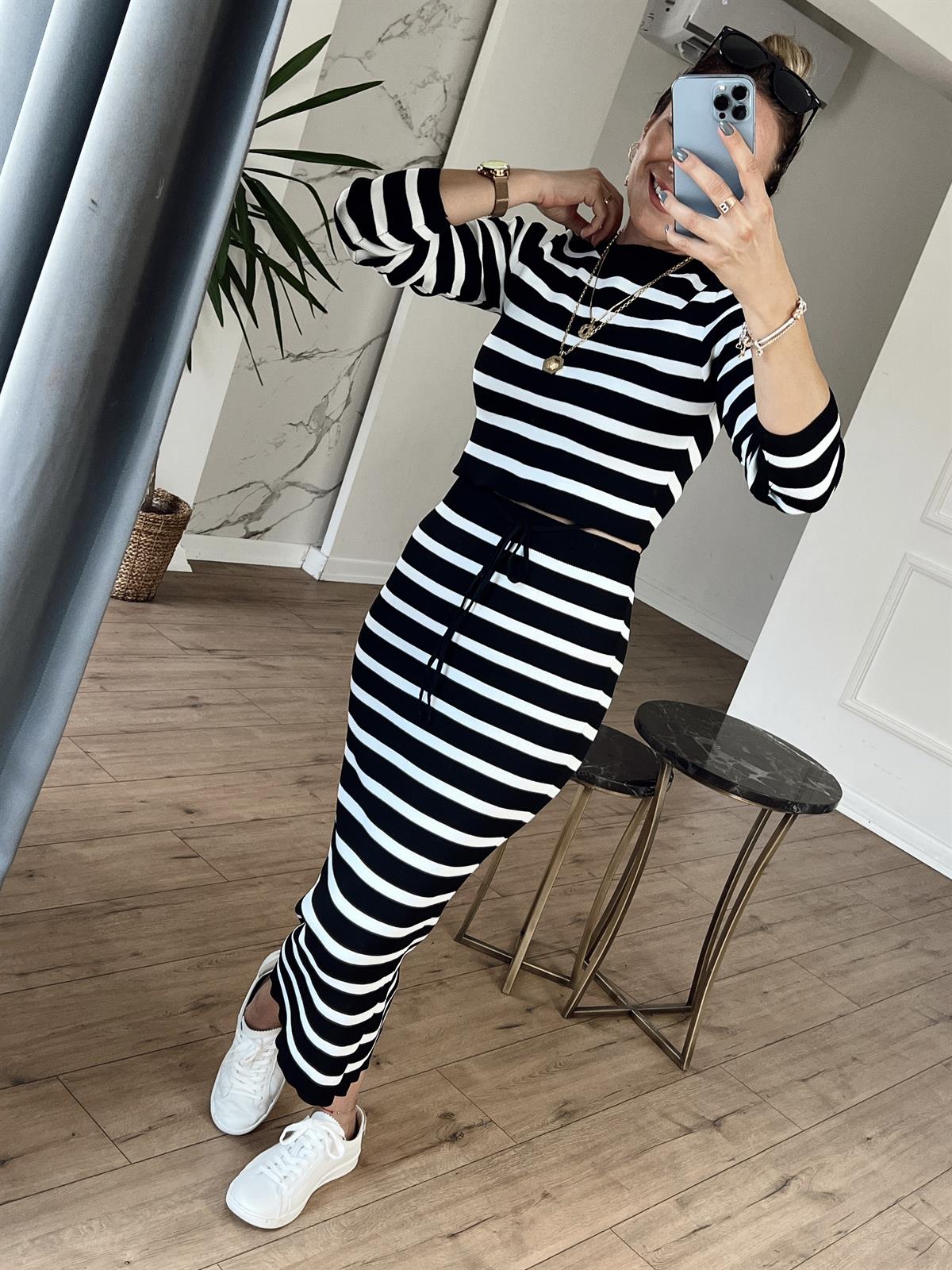 Çizgili Triko Takım SİYAH