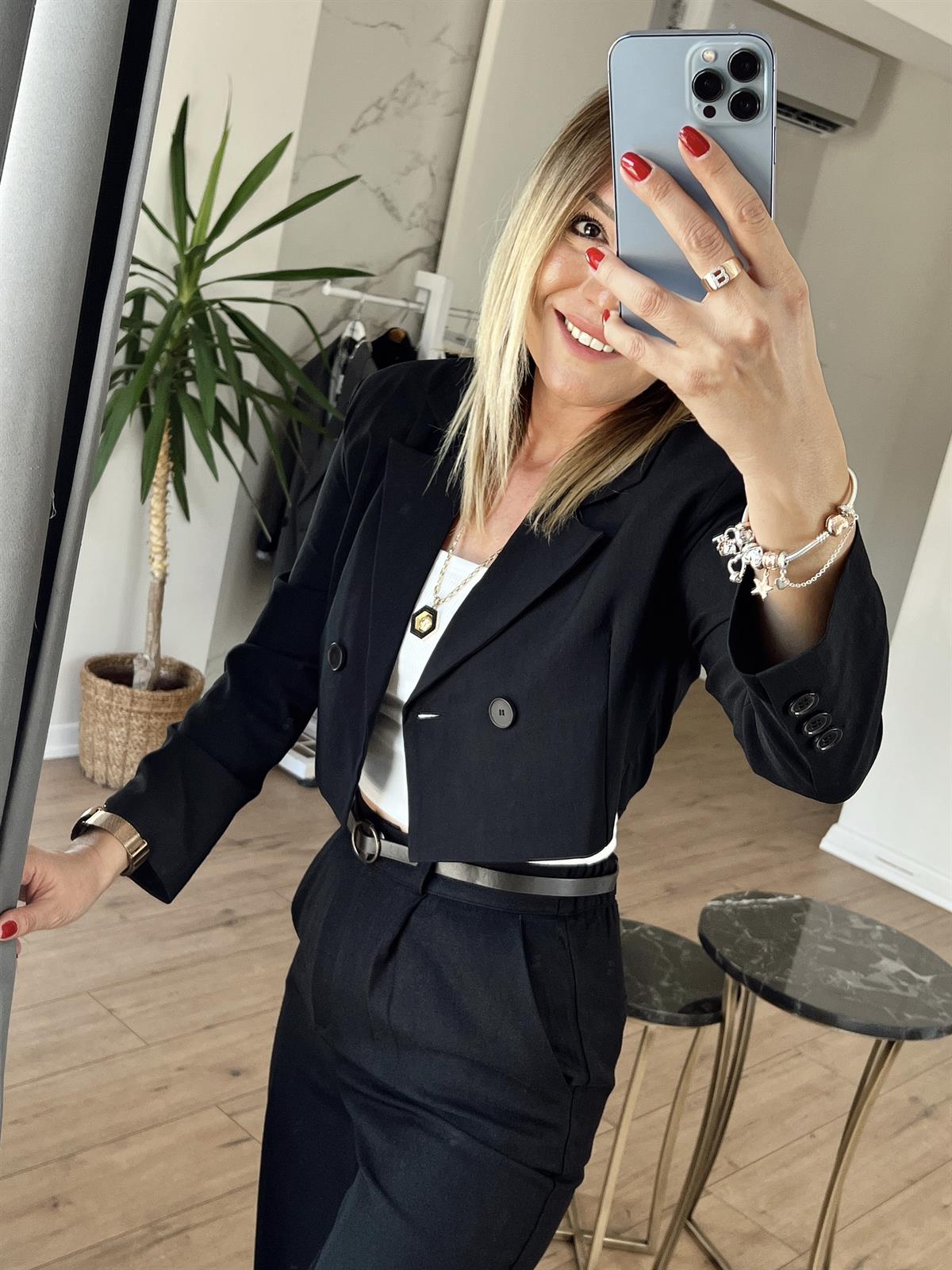 Crop Blazer Ceket SİYAH