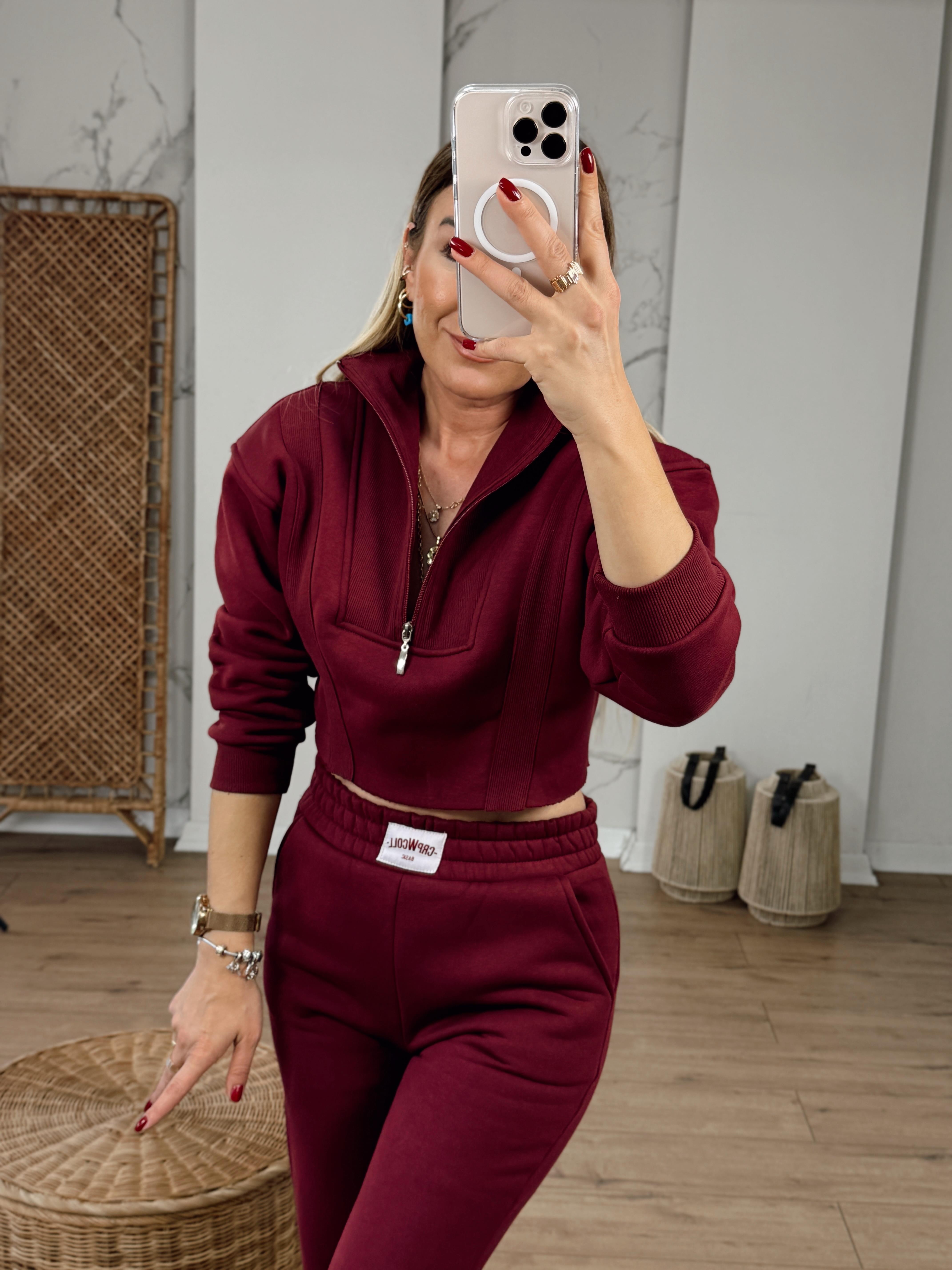 Crop Eşofman İkili Takım BORDO